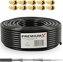 Premium X 50m Coaxial Cable BASIC Black 135dB 4 Times Shielded CCS Satellite TV Antenna Coaxial Cable 10x F Plug