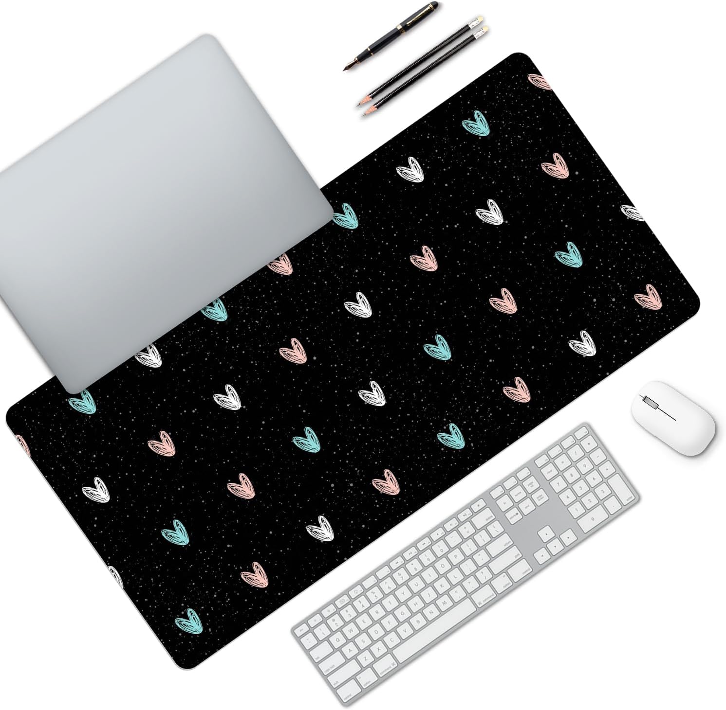 Cute Desk Mat Cartoon Desk Pad Mouse Pad Kawaii Large Love Heart Gaming Mousepad XXL Laptop Keyboard Desktop Writing Pad for Girls Students 31.5"X15.7" 31.5"x15.7"x0.12" Love Heart