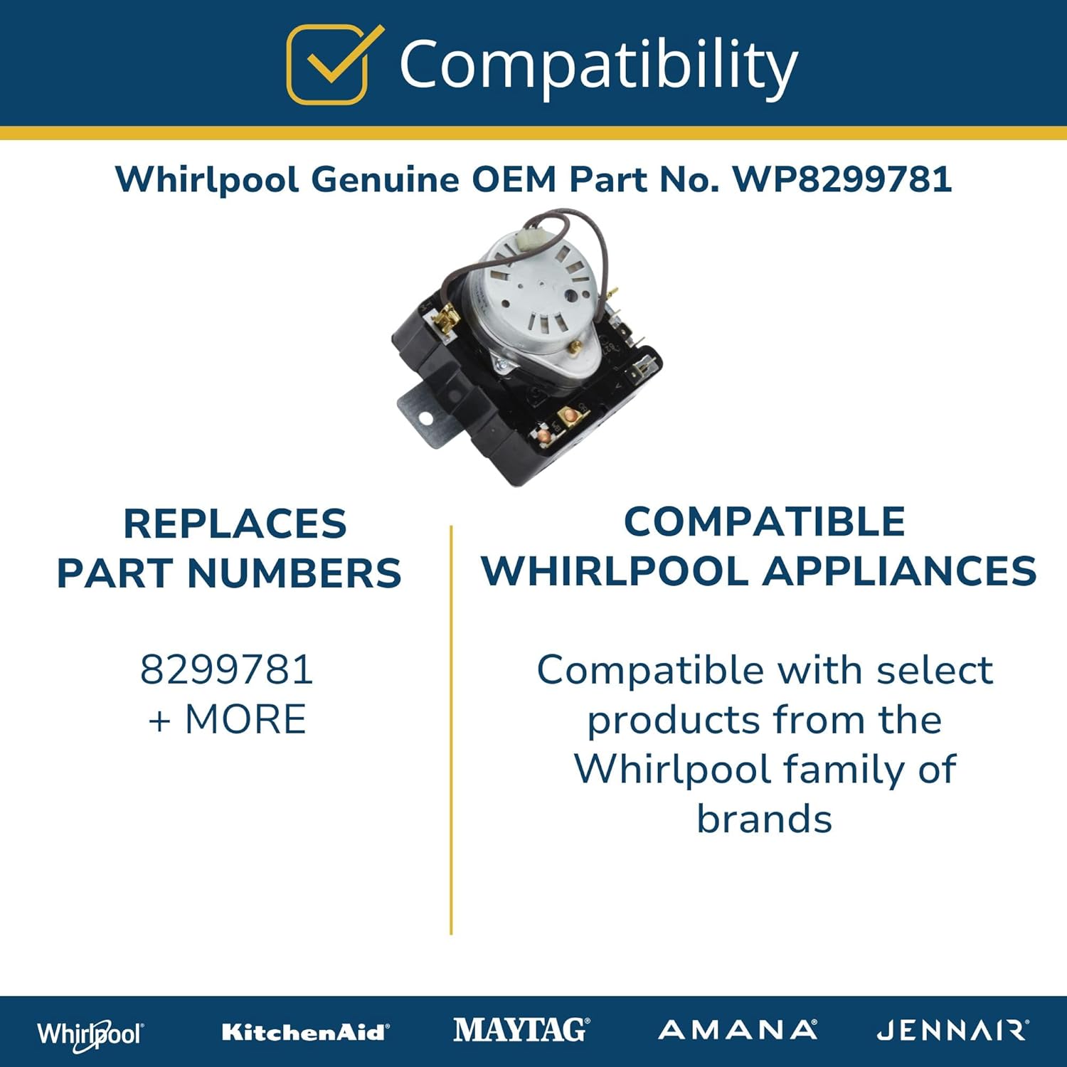 Whirlpool WP8299781 Genuine OEM Dryer Timer Replacement Part - Replaces 8299781