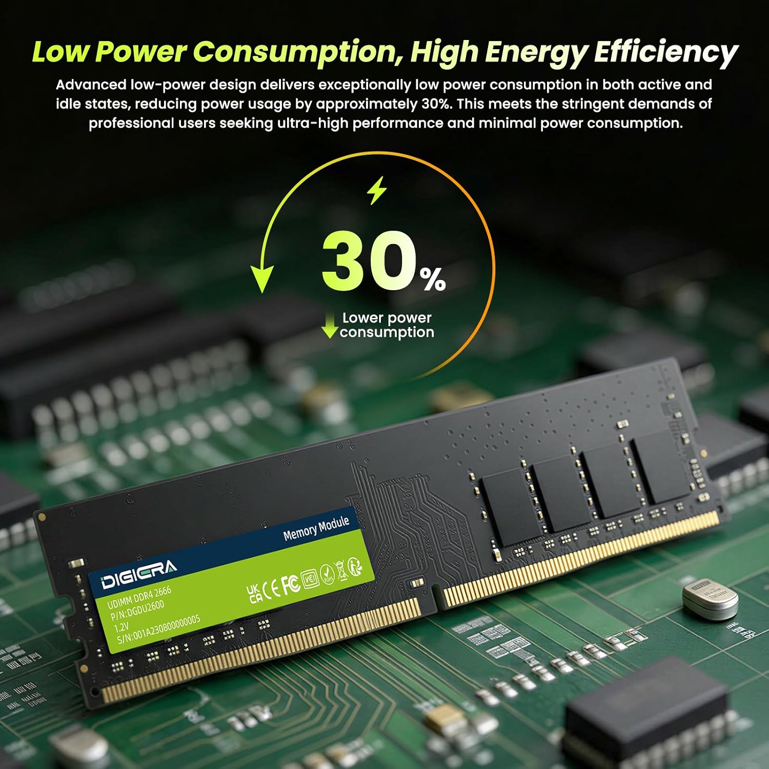 DIGIERA 8GB DDR4 Memory Module, 2666MHz DU260 UDIMM RAM 288-Pin Computer Memory, 1.2V CL19 Non-ECC Computer Internal Memory for Desktop