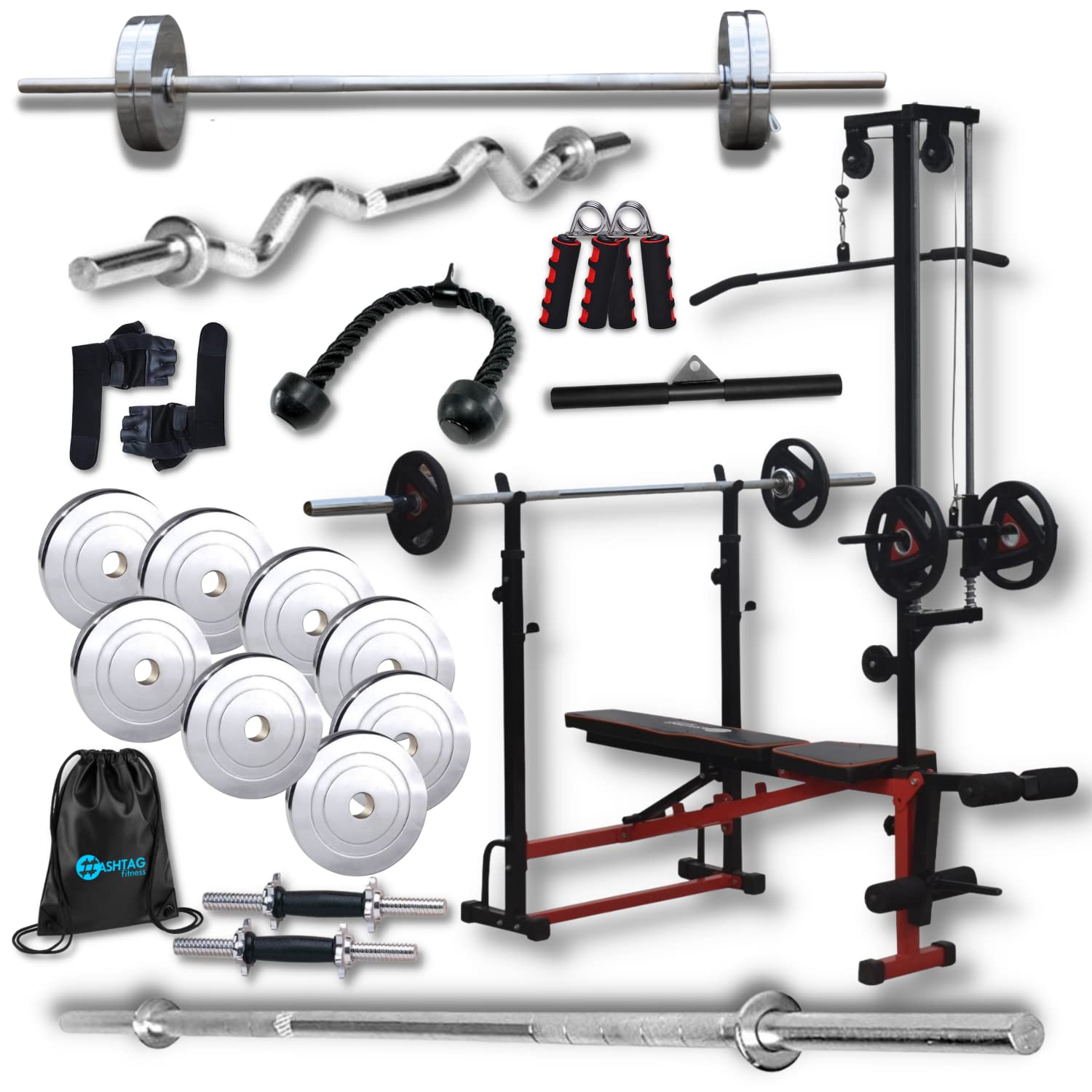 Hashtag fitness 20kg to 100steel weight with 16in1 gym equipment set for home workout,latpull down attachments chest press training exercise and fitness home gyms (20)-image-1