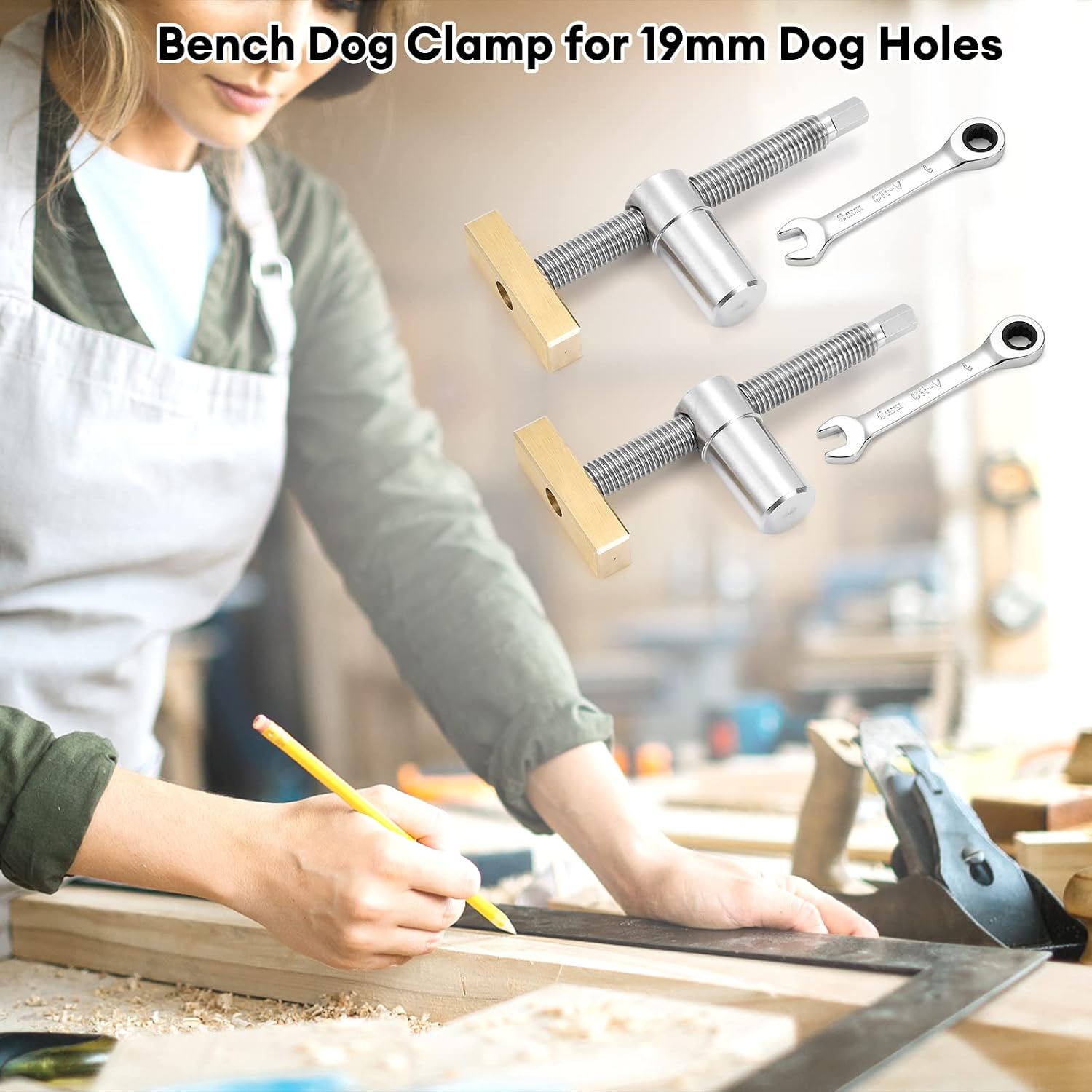 犬 スクリュークランプ 2個パック 調節可能 木工 デスクトップクリップ 19mm/20mm 犬の穴にフィット 真鍮 【付け】 