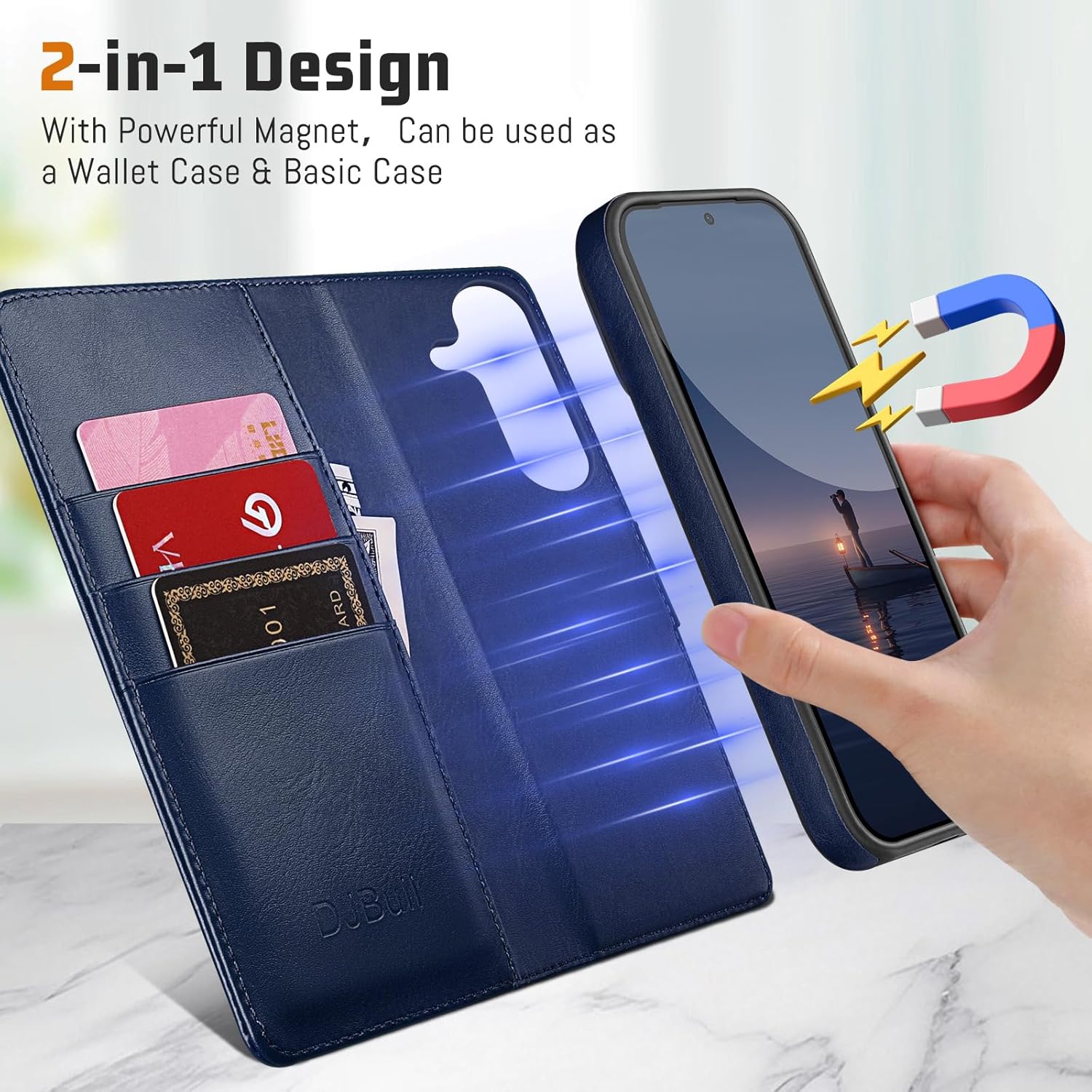 DJBull 2-in-1 Detachable Wallet Case for Samsung Galaxy S26 RFID Blocking Flip Folio with Card Holder | PU Leather Shockproof Protective Cover Women Men for Samsung S26 Phone Case Blue