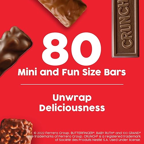 Miniatura 7 de Butterfinger, CRUNCH, Baby Ruth, 100 barras de caramelo surtidas, ideales para compartir, paquete de 80 unidades a granel, 32.1 onzas