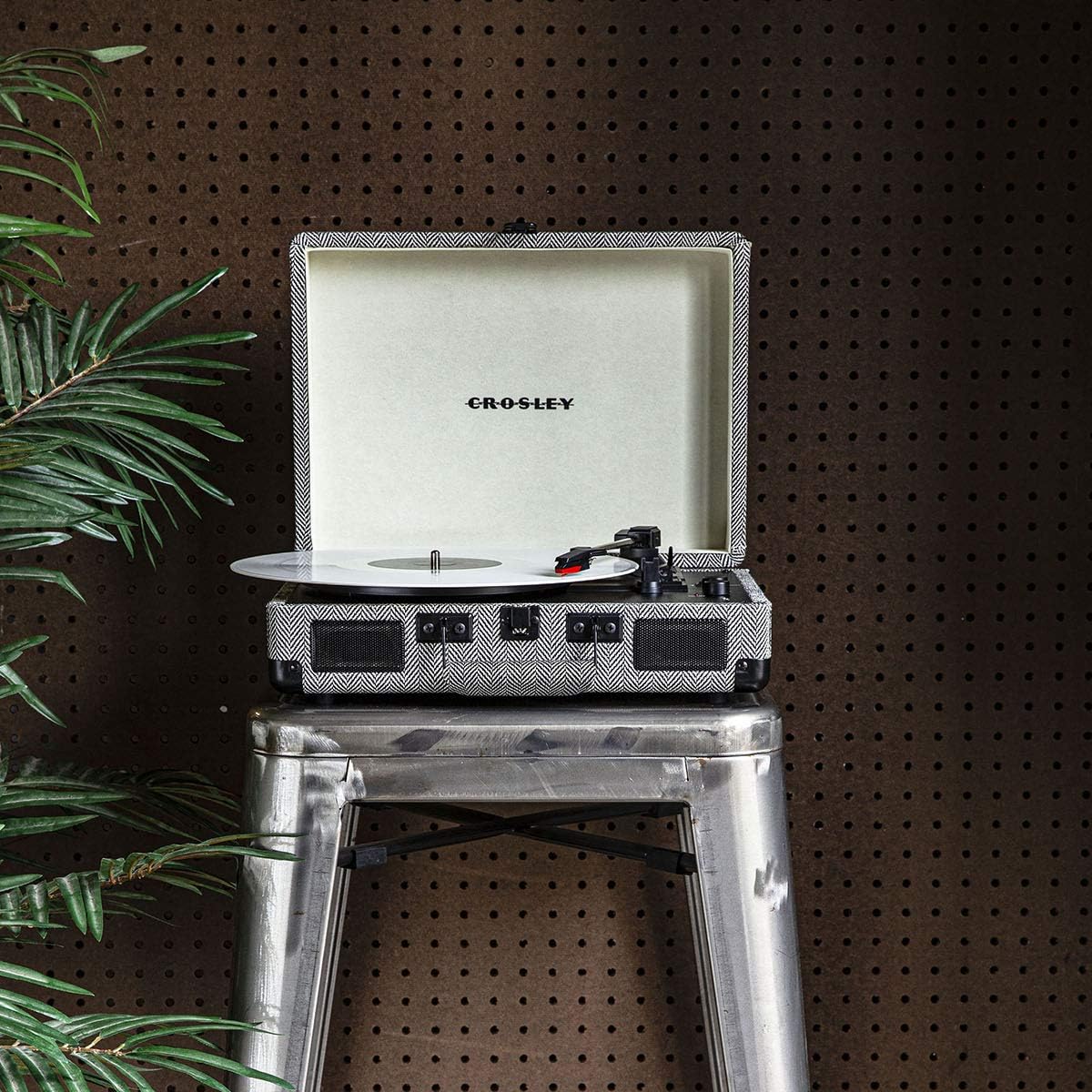 Get Special Price Crosley CR8005D-HB Cruiser Deluxe Vintage 3-Speed Bluetooth Suitcase Turntable, Herringbone