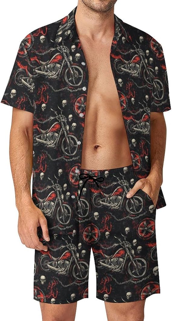 Mens Satin Pajama Set, Button Up Shirt Shorts Pjs Sleepwear