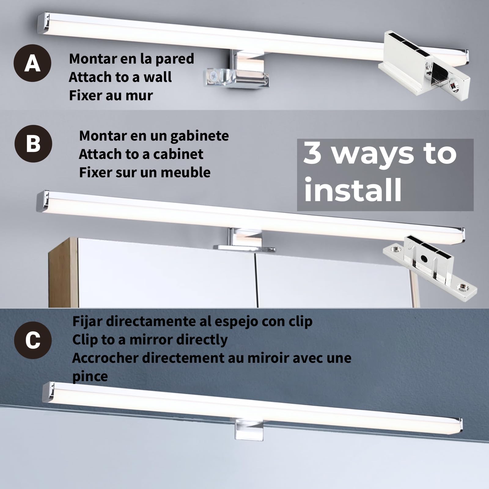 Alpinaluz Aplique LED para Espejo de Baño 40 cm – Luz Blanca Neutra 4000K – IP44 – Carcasa de Aluminio y Soporte en Policarbonato Cromado – Montaje en Espejo Pared o Mueble (40cm 10W)