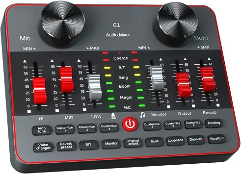 G1 Audio Mixer Kit for Live Streaming,Live Sound Card for Streaming,Audio Interface DJ Mixer Sound Card/Board Condenser Microphone for Tiktok Gaming Video Content Creator Kit.