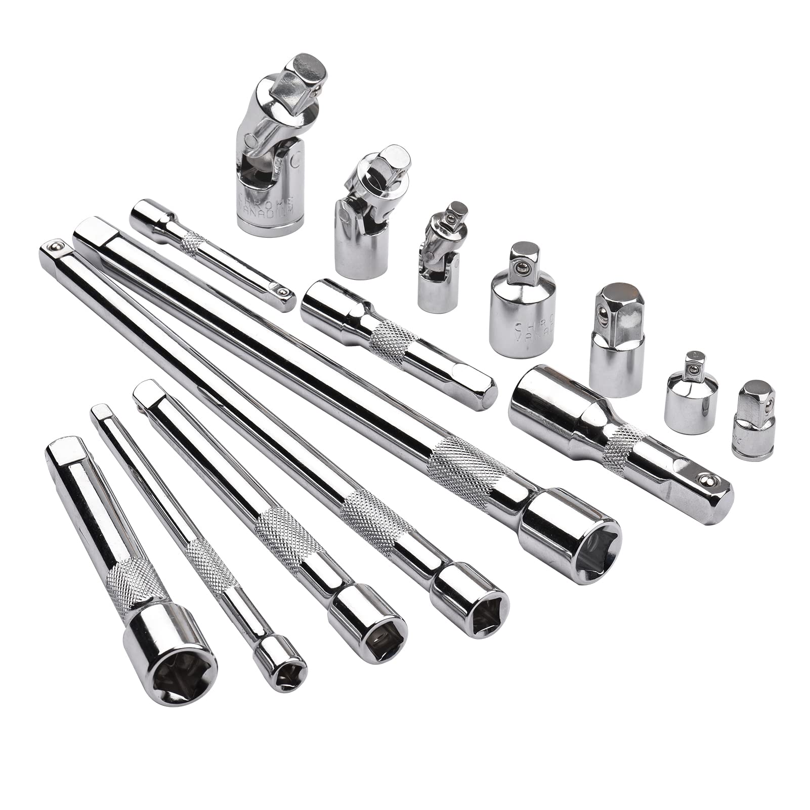 Lot de 15 accessoires d'outils d'entraînement comprenant des adaptateurs de douille, des extensions de joints universels, une barre d'extension d'impact et un adaptateur, accessoires professionnels