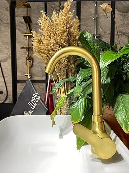 İSAOĞLU YAPI Mat Altın Lavabo Bataryası Gold Lavabo Musluğu Fırçalanmış Gold Banyo Bataryası Altın Musluk