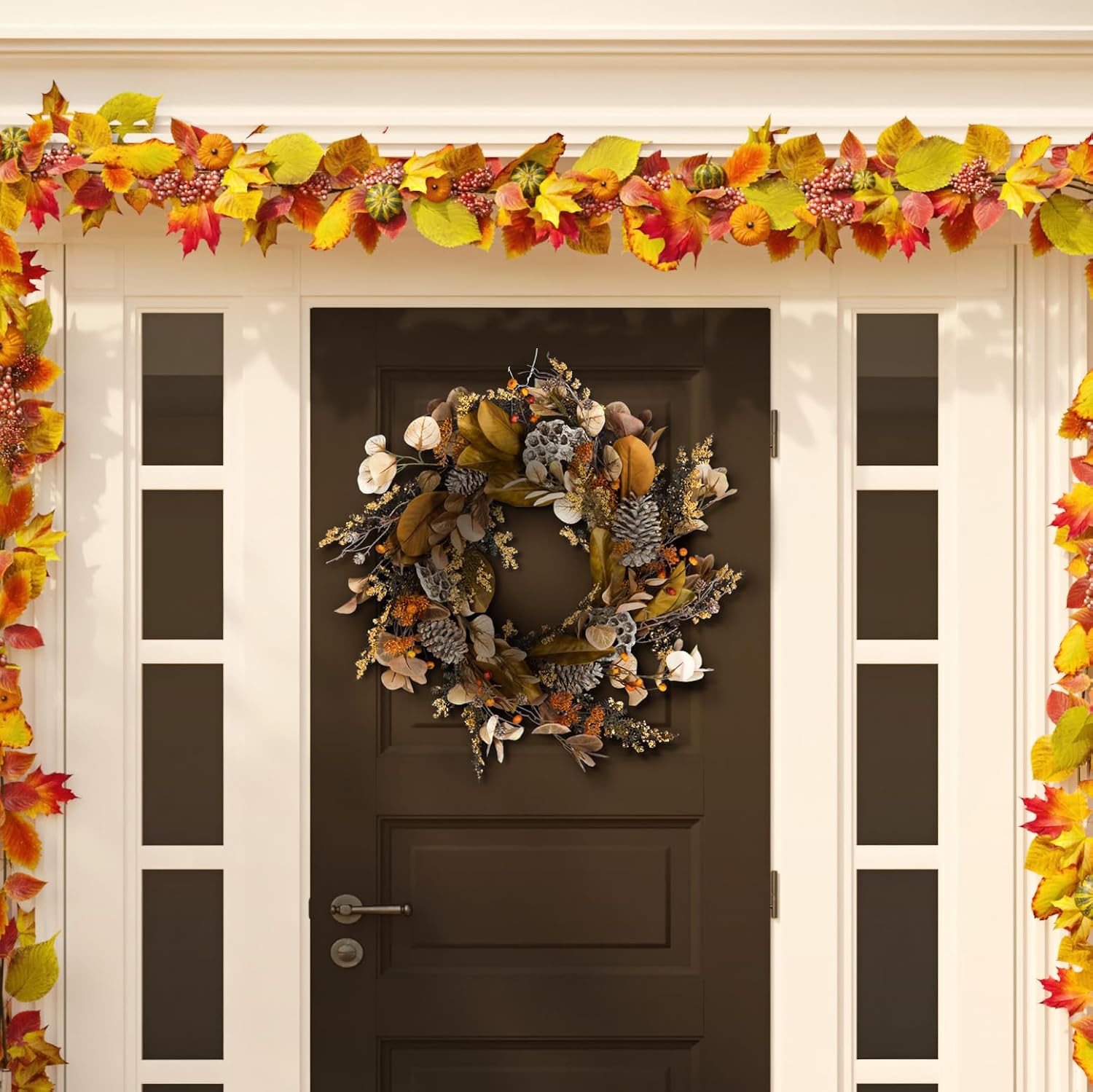 SAFAVIEH Home Collection 32-inch Decorative Artificial Eucalyptus & Lotus Wreath with Pine Cones (Fully Assembled)