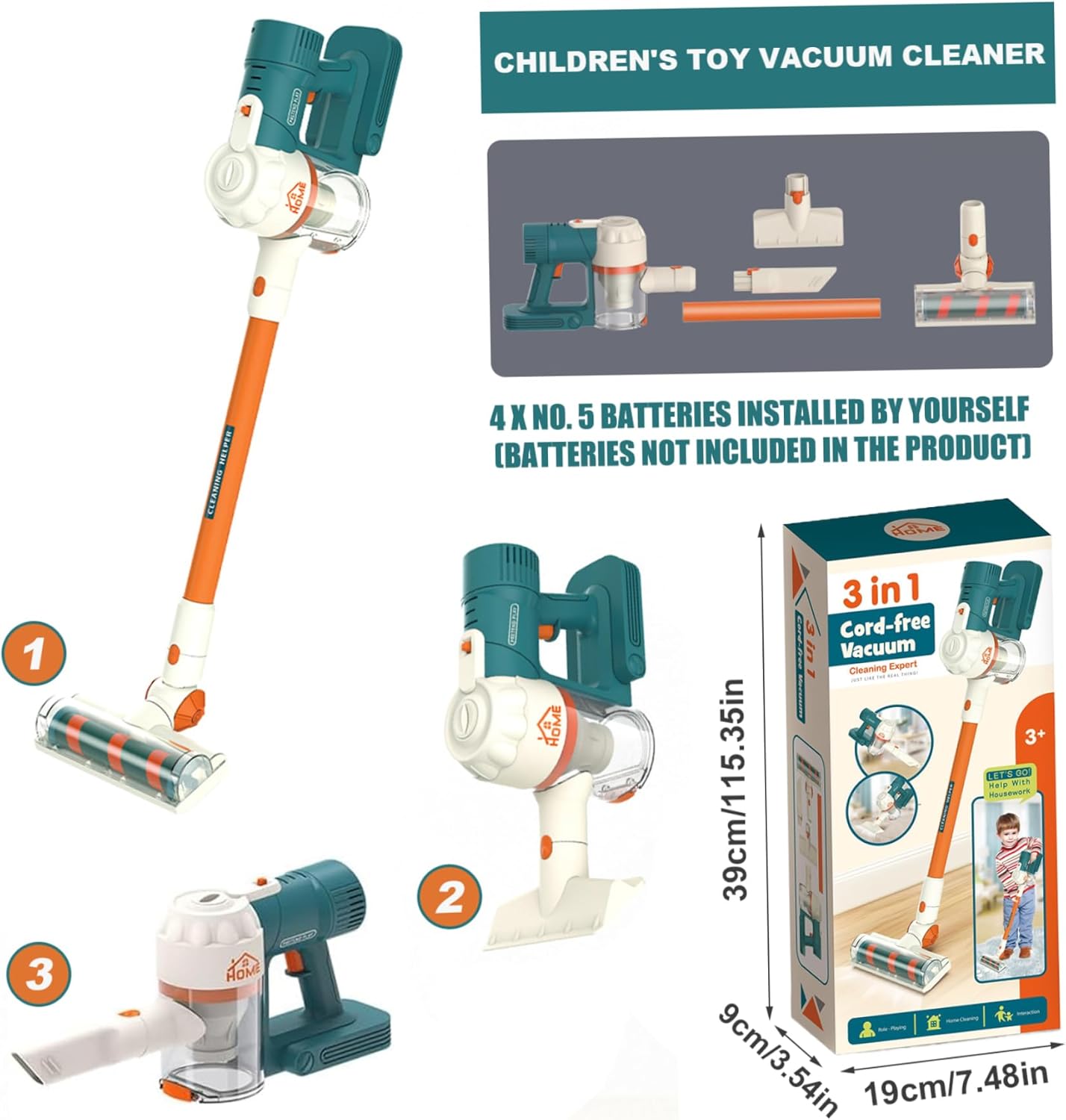 Kids Vacuum Cordless Wall Hanging Toddler Vacuum Cleaner Battery Realistic Working Powered Interactive Parent-Child Bonding Toddler Cleaning Set Not Included Battery Game Toys..