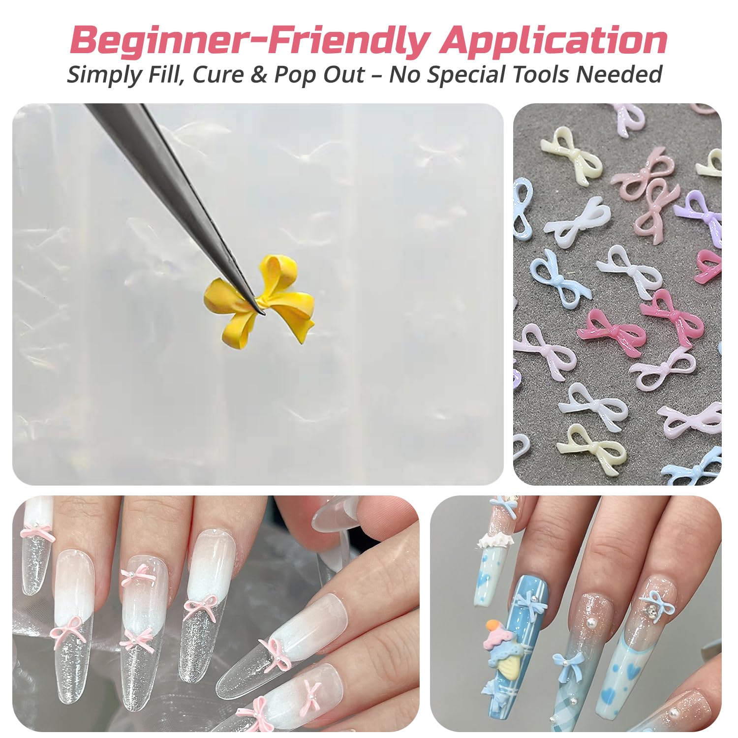 3D Bow Silicone Nail Molds For Nail Art Resin Gel Charm Molds Reusable Manicure Decoration Tools Accessories