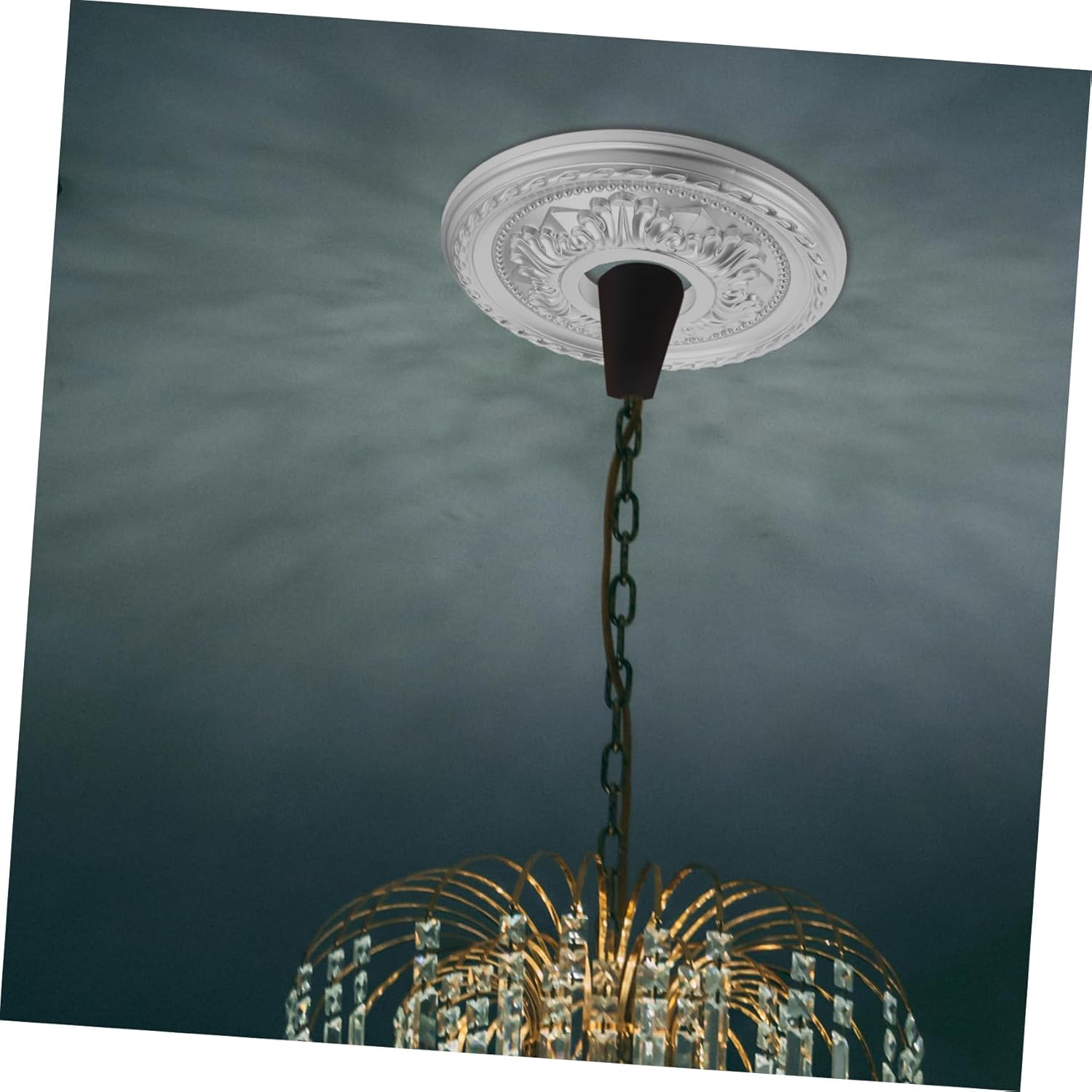 Ceiling Medallion Pendant Light Fixture Round Pu Decor Accessory for Vintage and Modern Styles and Versatile Design for Home and Office Silver Finish
