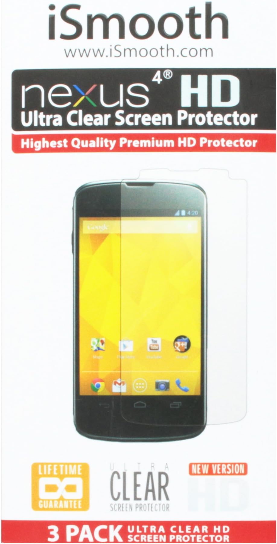 iSmooth Google Nexus 4 Screen Protector - Retail Packaging - Clear