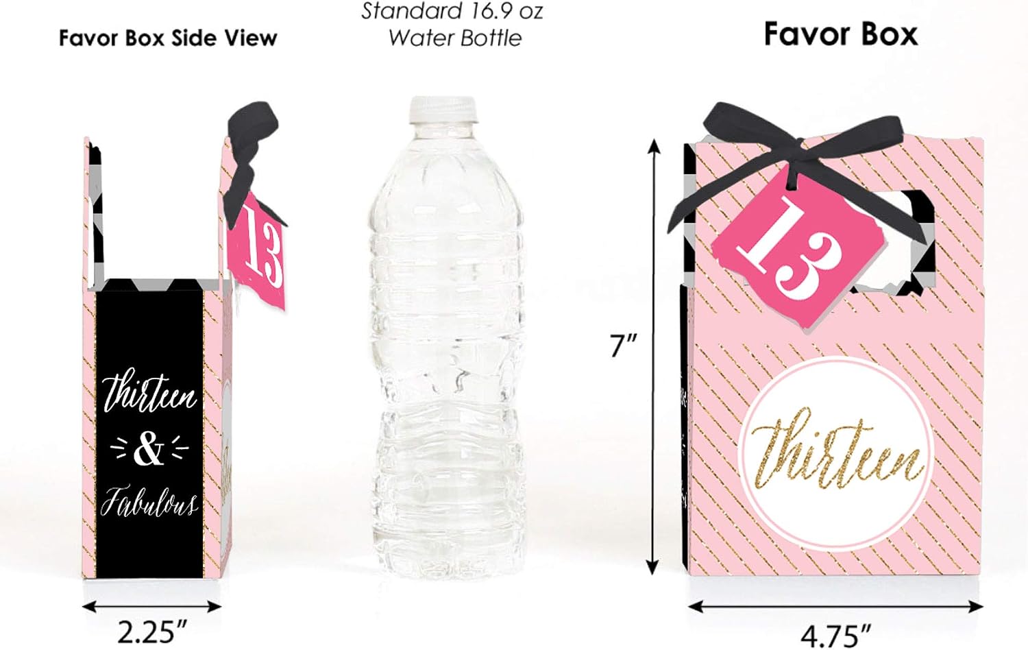 Big Dot of Happiness Chic 13th Birthday - Pink, Black and Gold - Birthday Party Favor Boxes - Set of 12