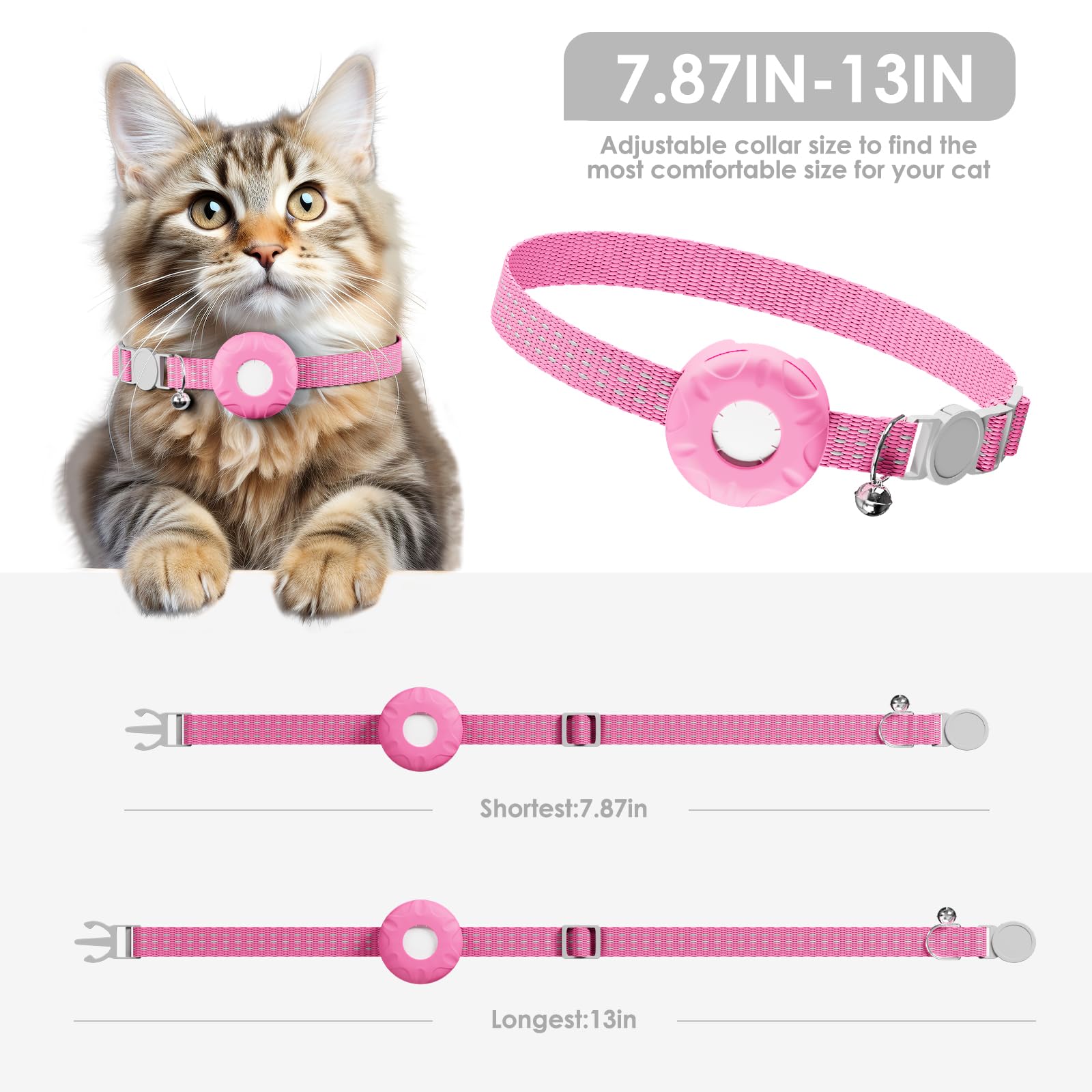 Traqueur GPS pour chat compatible avec Apple Find My App (uniquement iOS), collier de suivi de chat avec clochette et boucle élastique de sécurité, sans frais mensuels, historique du territoire et des
