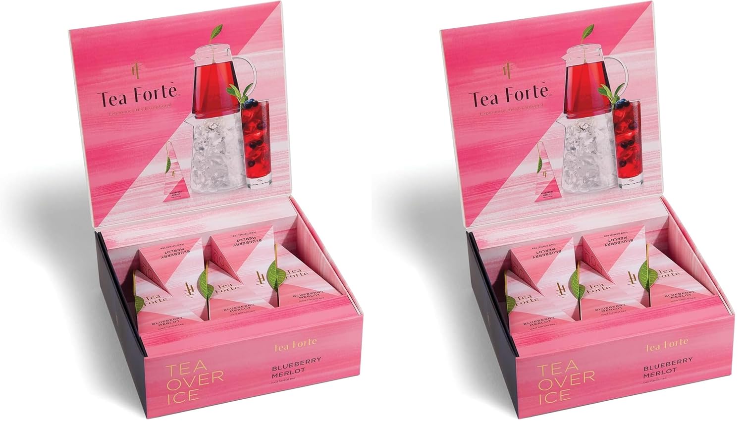 Tea Forte Tea Over Ice Blueberry Merlot Premium Organic Caffeine-Free Herbal Iced Tea Blend, 5 Count Individually Wrapped Handcrafted Pyramid Infuser Tea Bags, Each Steeps 24 oz. (Pack of 2)