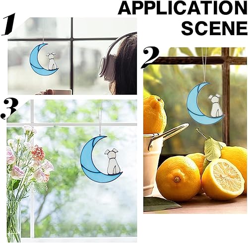Miniatura 7 de GORGECRAFT Atrapasoles colgantes para ventana de perro y luna, adorno colgante para ventana, decoración del hogar, jardín, regalos para amantes de