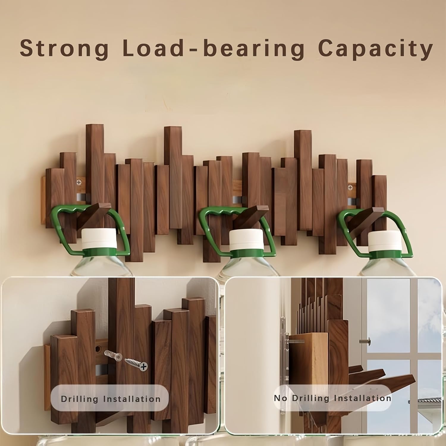 Piano Coat Rack Wall Mount, Wooden Piano Key Coat Rack with Flip Down Magnetic Hooks, Wall Mounted Coat Hanger for Entryway Bedroom Kitchen (Walnut Color, 12 Hook)