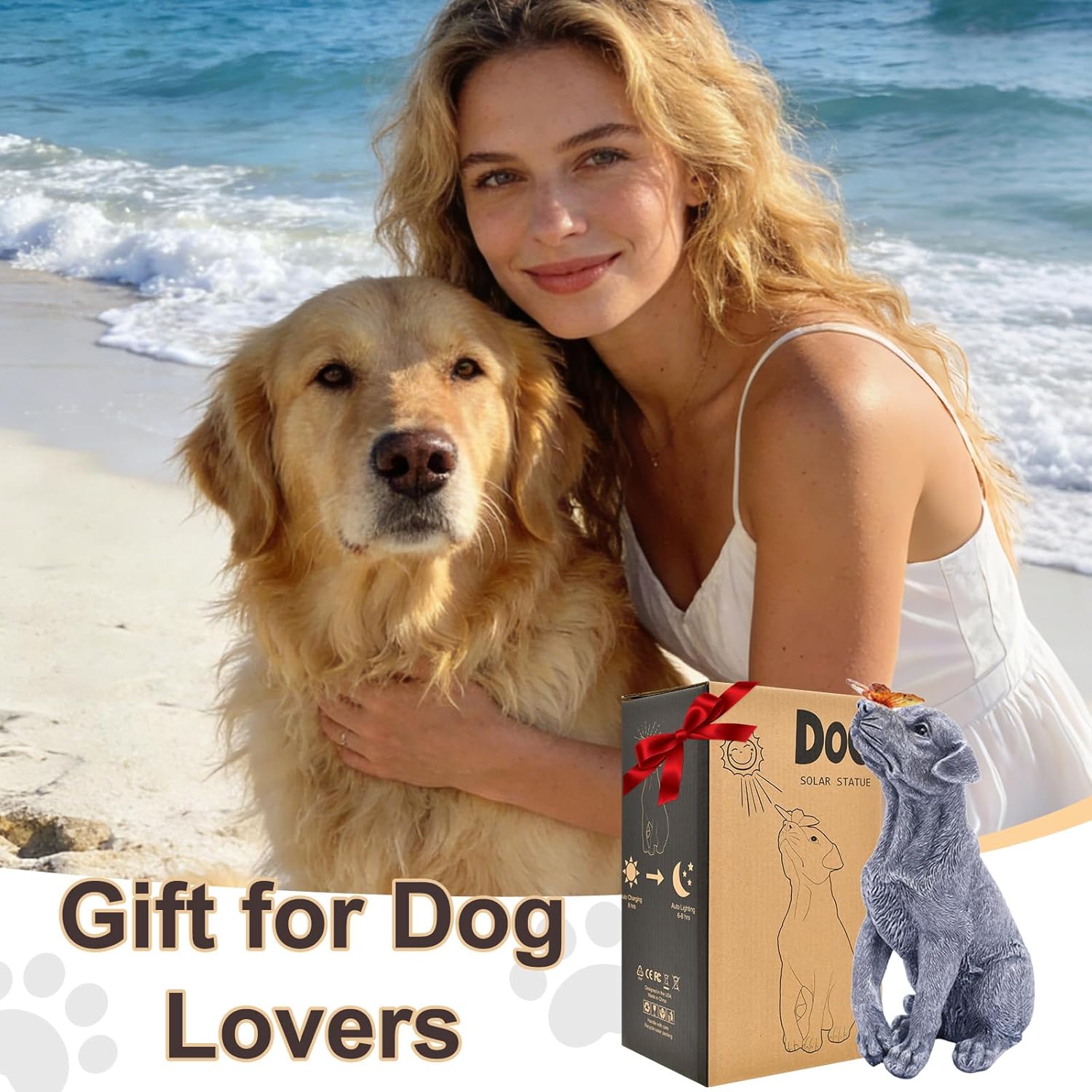 Goodeco Memorial Dog with Butterfly Statue - Pet Memorial Statue Garden Dog Ornament, Pet Passing Away Bereavement Presents Tribute Sculpture, Pet Memorial Gifts, Pet Loss Gift for Dog