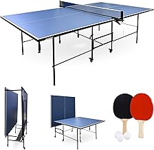 Mobiclinic, Folding Table Tennis Table, 274 x 152 x 56 cm, Includes Net and Protective Cover, 2 Paddles, 3 Balls, 360º Wheels with Lock, Tokyo, Carrying Handles, Blue