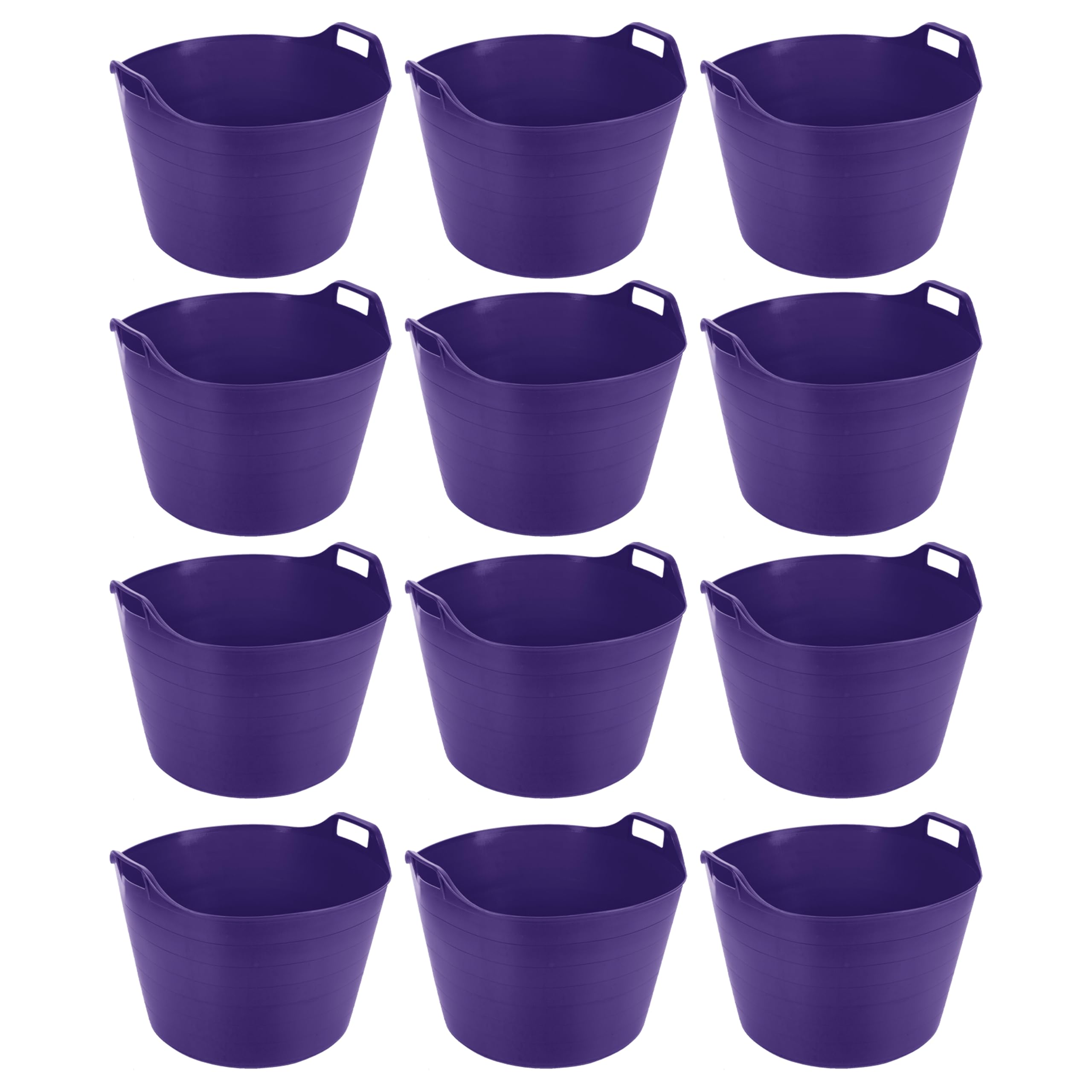 75L Litre Large Robust Flexi Tubs Multipurpose Flexible Rubber Storage Container Buckets Garden Trugs Laundry Basket Polyethylene Flex Tub For Home Gardening Toys -Made in UK (Set of 12, Purple)