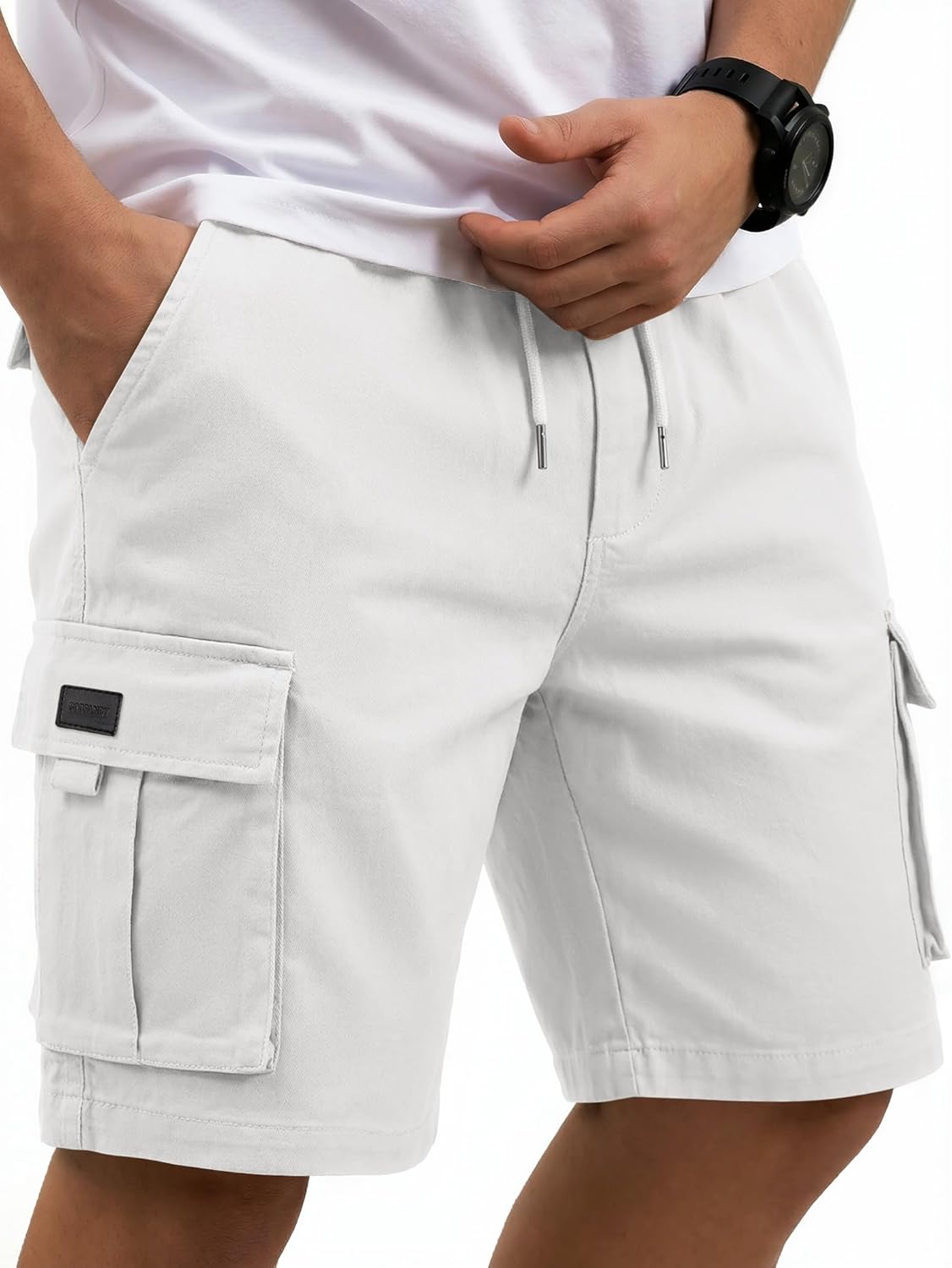 COOFANDY Mens Cargo Cotton Twill Cargo Shorts Drawstring Stretch Elastic Waist Casual Work Short with 5 Pockets