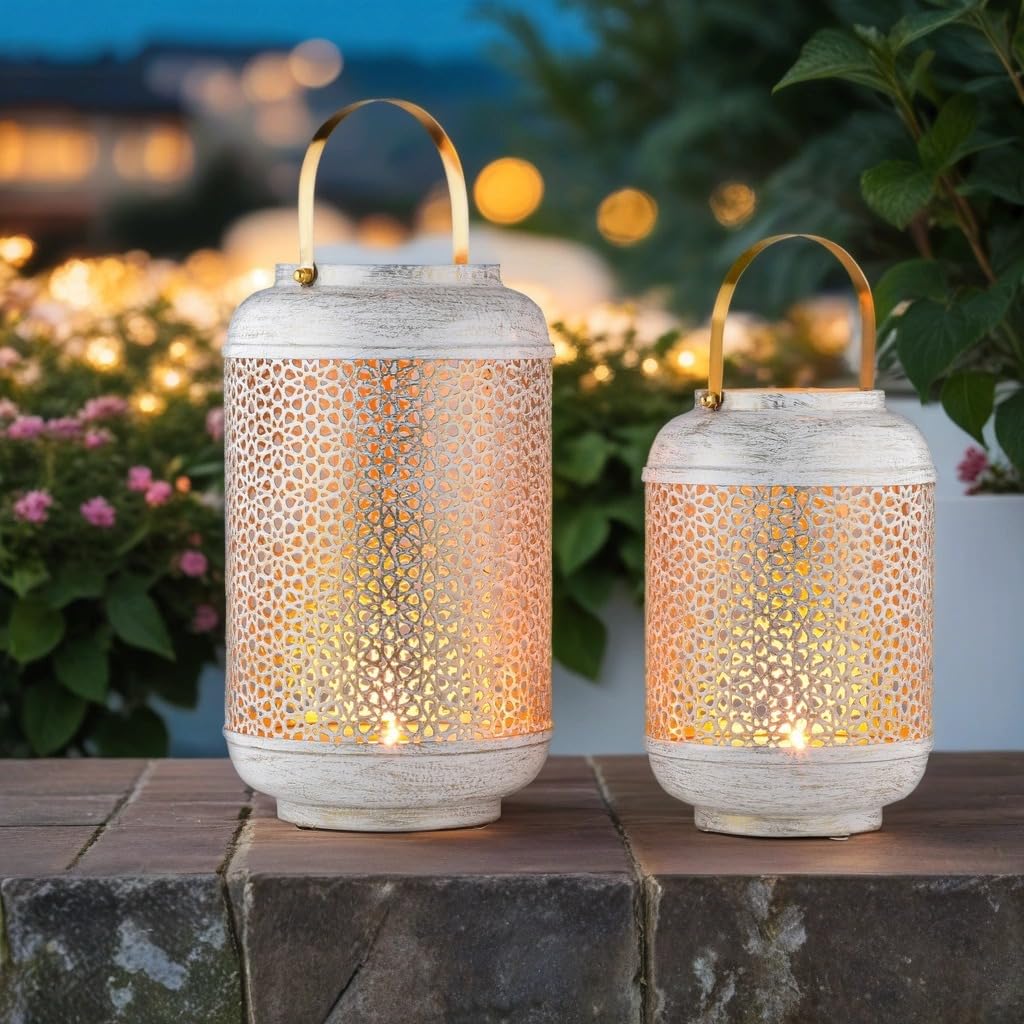2er Set Boho Windlicht-Laterne Anago edel aus Metall in Schwarz 30 cm
