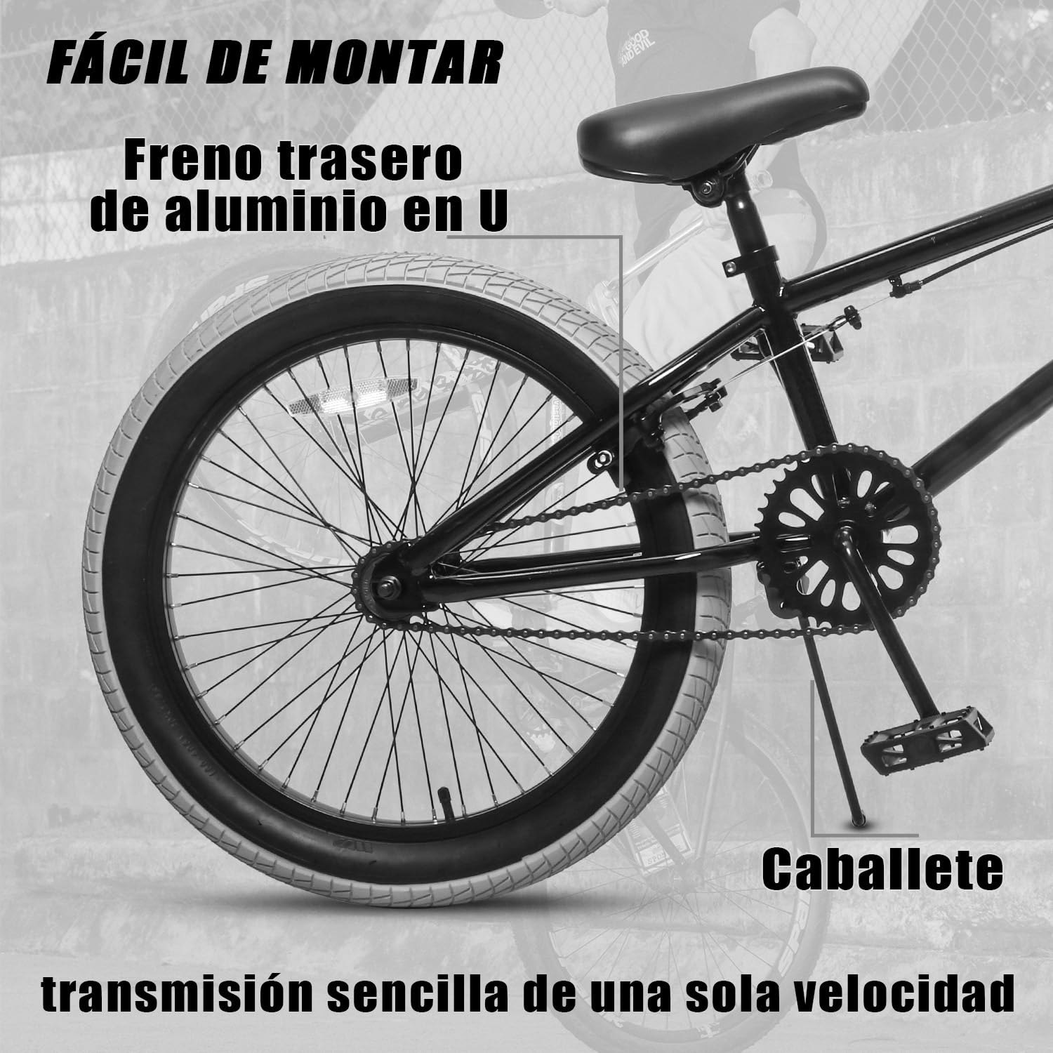 AVASTA 20 Pulgadas Freestyle niños BMX Bicicleta para 6 7 8 9 10 11 12 13 14 años niños niñas jóvenes Adultos y Pilotos de Nivel Principiante con 4 Peg, Negro con neumáticos Grises