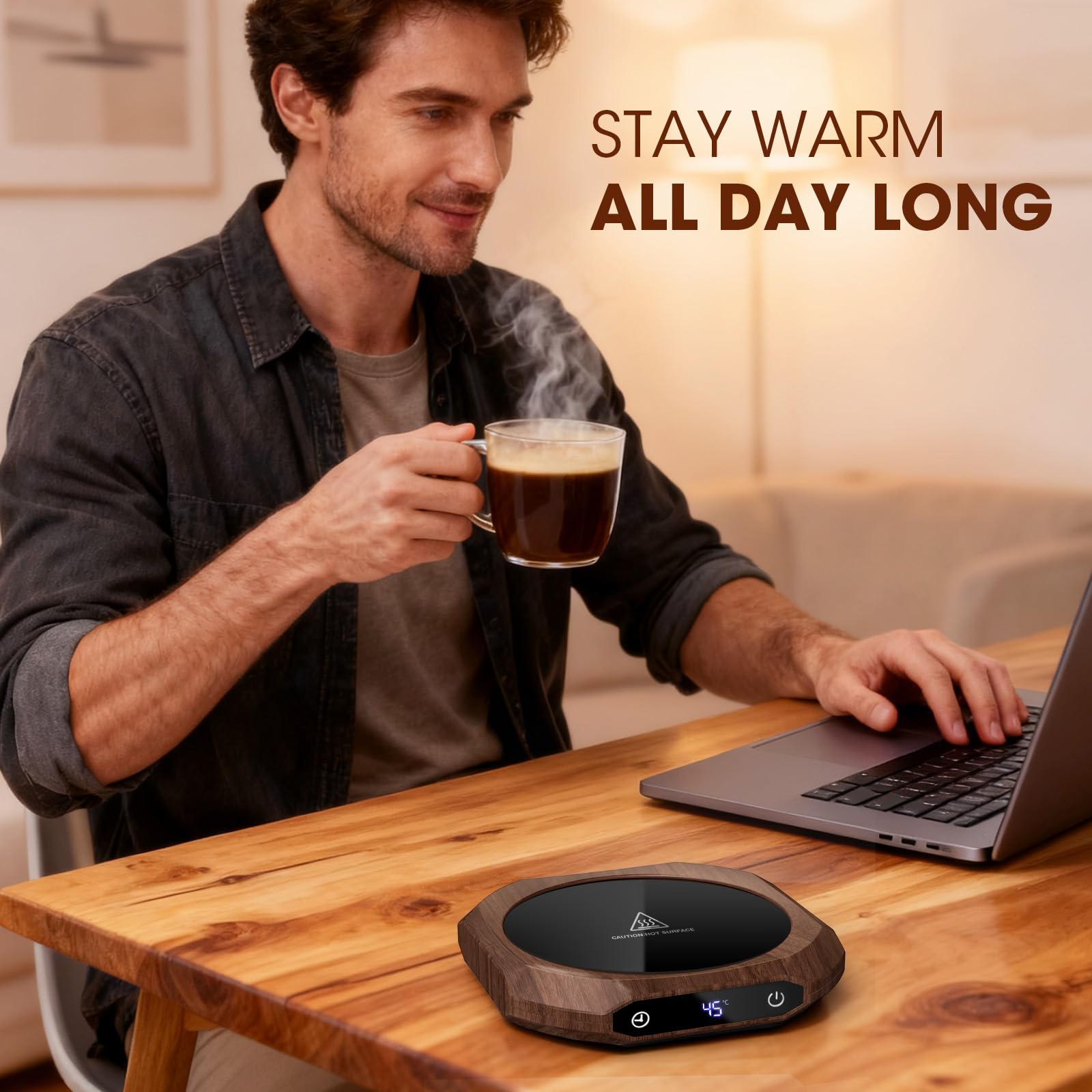 Calentador de café, calentador de café eléctrico para escritorio con 3 ajustes de temperatura, calentador de tazas para bebidas, bebidas, té, adecuado para oficina y hogar (Marrón)