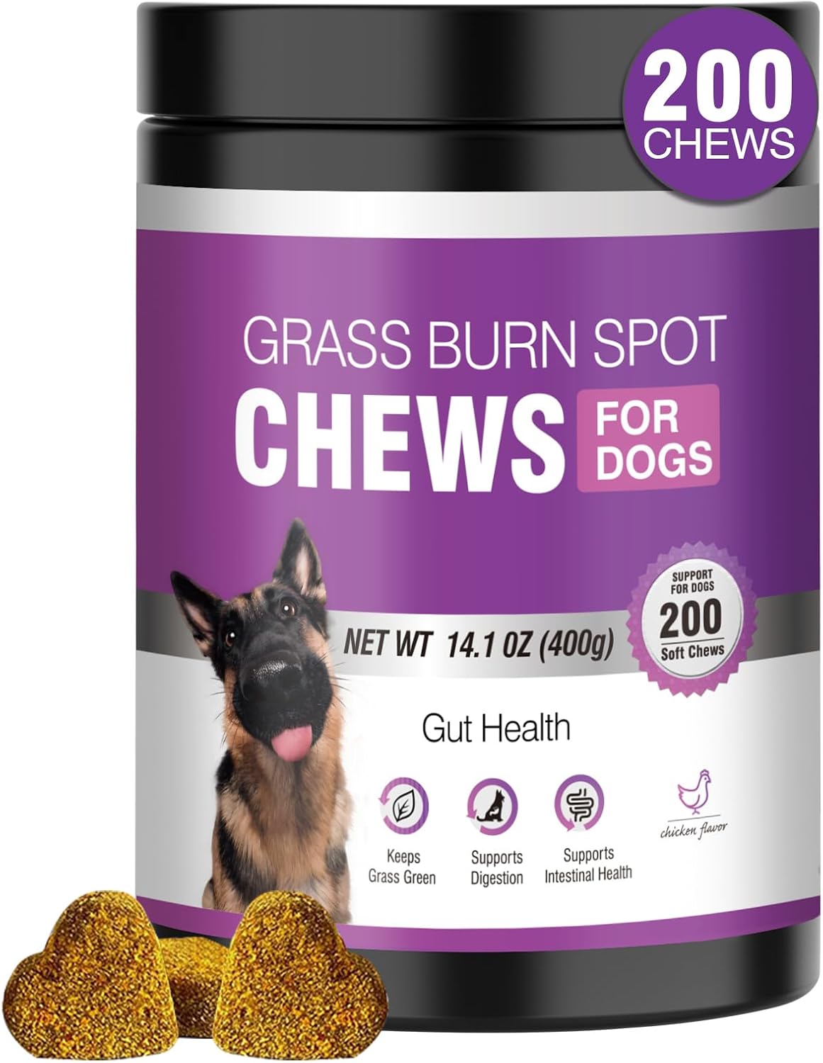 Grass Burn Spot Chews for Dogs Dog Pee Grass Neutralizer 200 Green Grass Dog Chews Urine Lawn Spot Protector Urinary Tract Support Dog Bladder Support Cranberry, Apple Cider Vinegar, DL-Methionine
