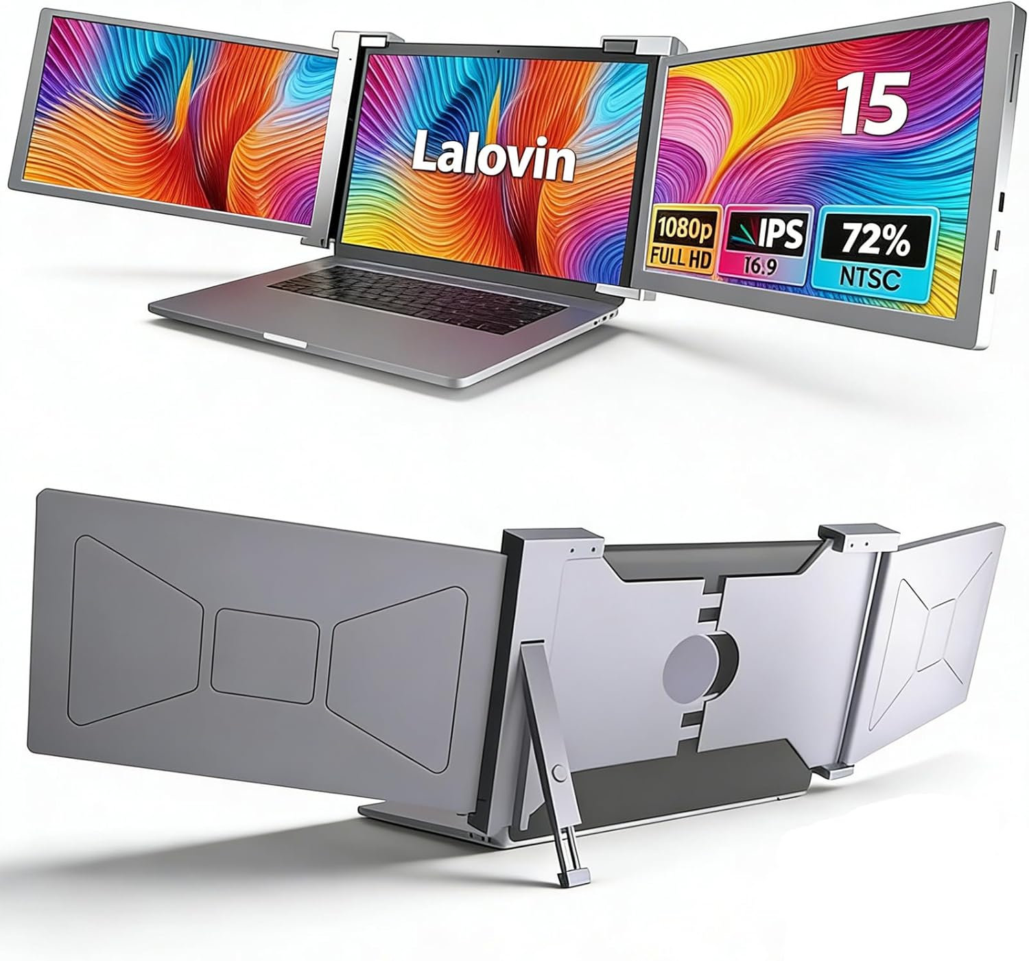 Laptop Screen Extender, 1080P IPS FHD Extended Monitor for Laptop, Ultra-Thin Portable Dual Travel Monitor for Laptop with USB-C/HDMI/USB-A,Mac/Windows/Chrome/Android (Grey, 15 Inches)