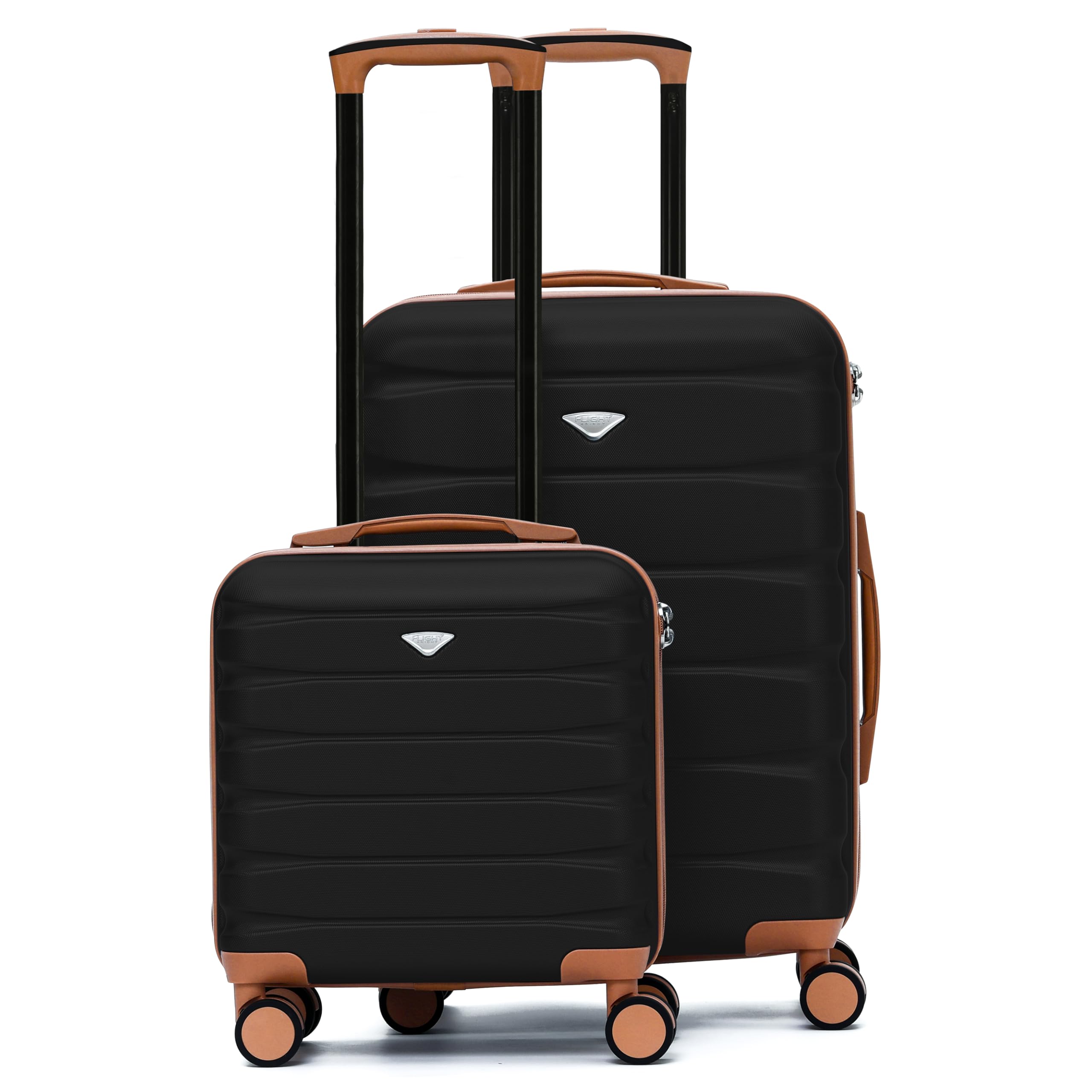 Flight Knight Luggage Sets Carry-On Cases TSA Lock USB Port Silent Double Spinner Wheels Hardside Suitcase 24x16x10 & 16.25x13.5x8 Max Carry On Bag Size For Virgin & South West Approved Airlines