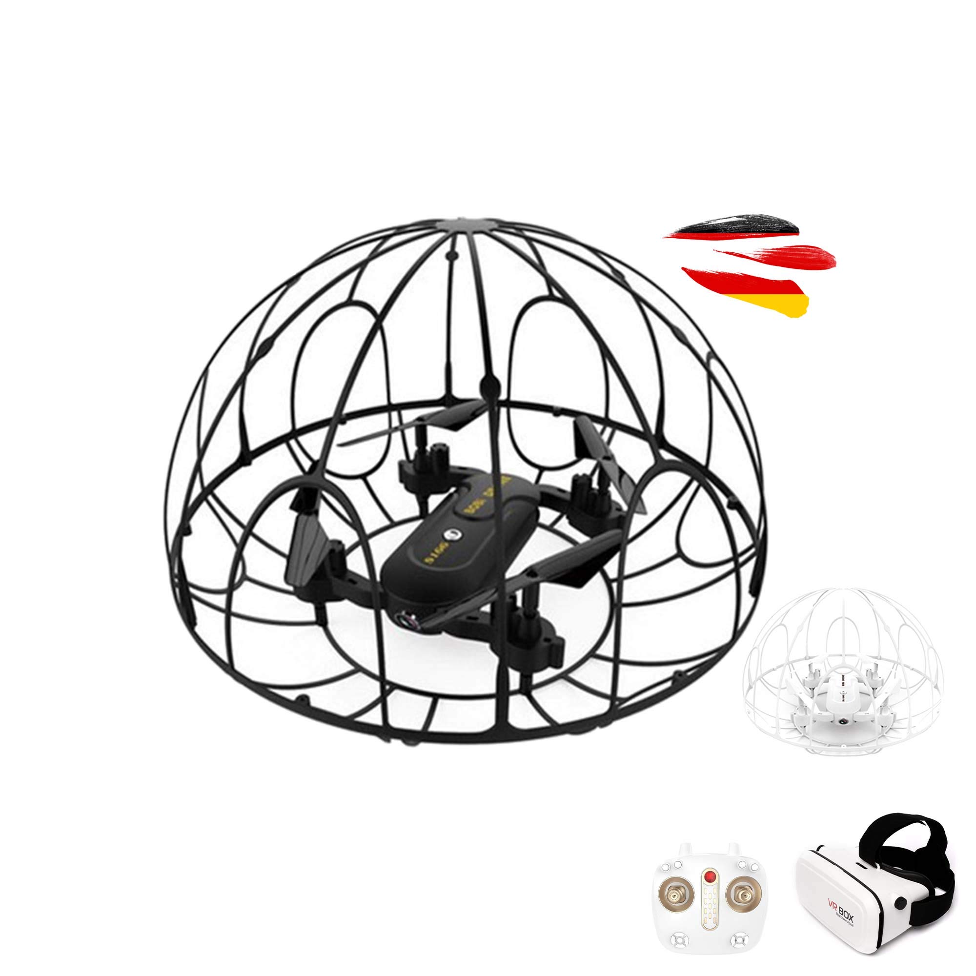 RC ferngesteuerte 4-Kanal mini Drohne mit FPV WiFi Kamera für Live-Videos auf Smartphone und VR-Brille, 3D-Flip Flying-Ball LED Drone mit Schutz-Käfig, Spielzeug Quadrocopter für Kinder und Erwachsene