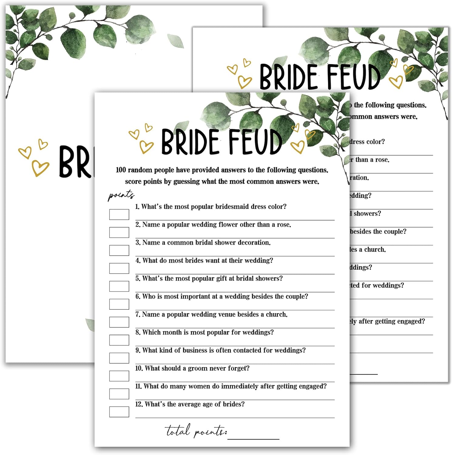 Bridal Shower Games - Greenery Engagement Party Game Cards for Wedding, Bachelorette Party - Bridal Shower Decorations - Advice & Well Wishes - 30 Cards(017)