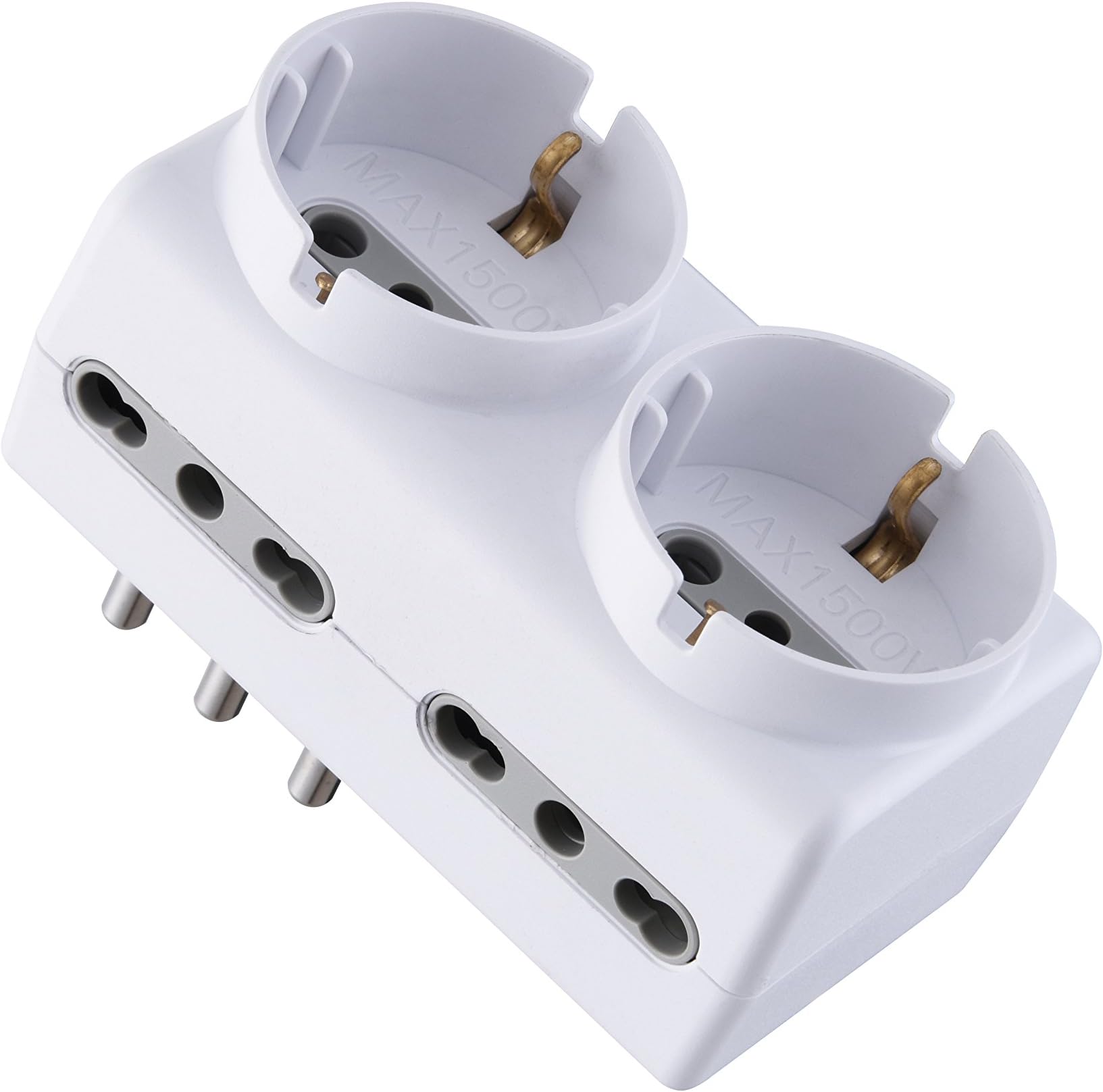 Adattatore Multipresa LEDLUX - 2 Pezzi Con 4 Prese Piccole Italiane 10A - Bianco