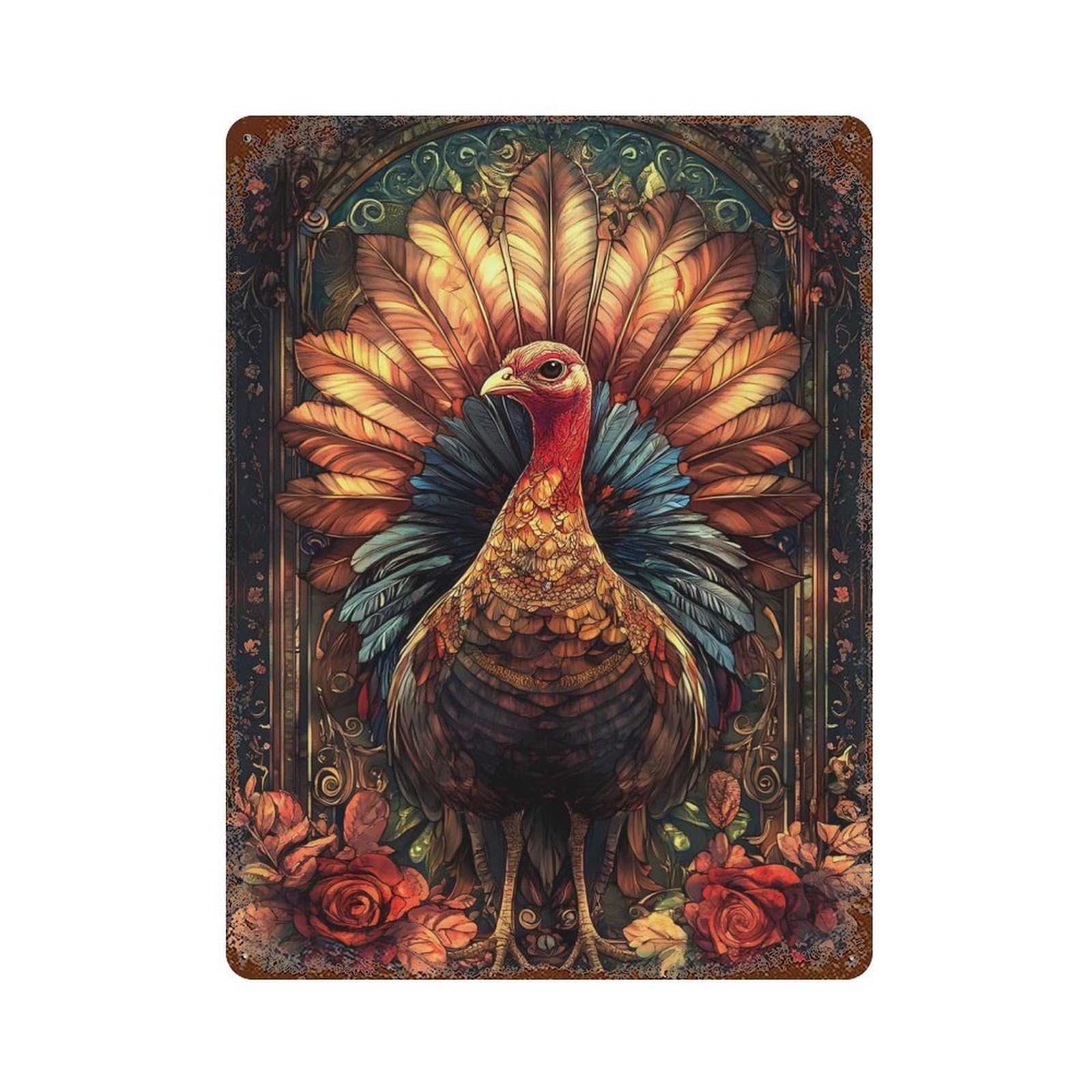 Turkey Rust Effect Tin Sign 15.7"x11.8", Ideal for Farmhouse, Kitchen And Entryway Decor
