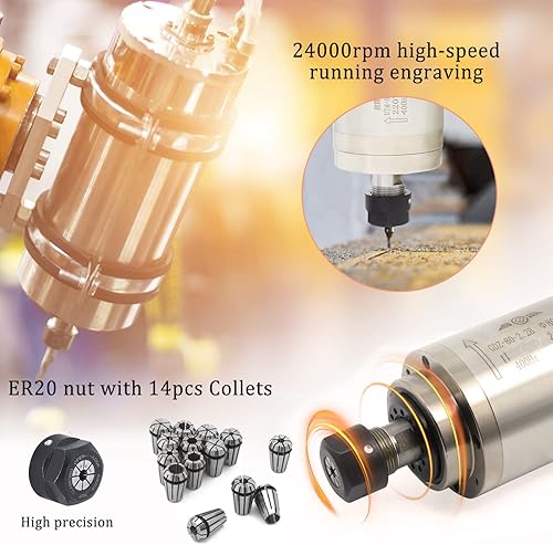 Miniatura 9 de RATTMMOTOR Kit de motor de husillo refrigerado por agua de 110 V, motor de husillo ER20 de 2.2 KW 80 mm 24000 RPM+2.2 KW VFD 110 V inversor de