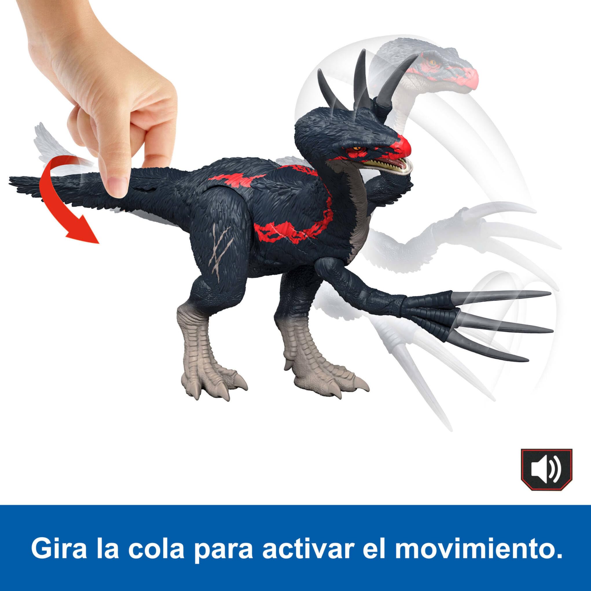 Mattel Jurassic World Teoría del Dinocaos Slash N Roar Tericinosaurio Figura de acción de dinosaurio de juguete con sonido y garras de ataque, juego digital, JCG17