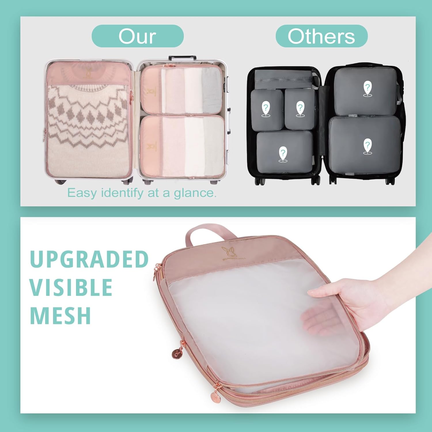 See Through Expandable Compression Packing Cubes, Mesh Travel Packing Cubes for Suitcases, Lightweight Organizers Bag Set for Travel Essentials for Luggage - Image 3