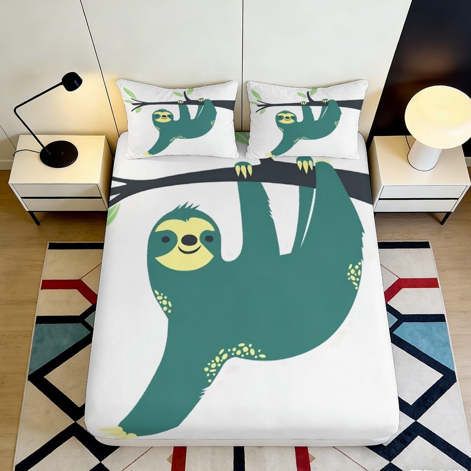 3D Printed Cute Sloth Fitted Sheet Microfiber Deep Pocket Non-Slip Bedding Sloth Mattress Fitted Cover Elastic Hem Washable 200x200x25cm 90x200x25cm