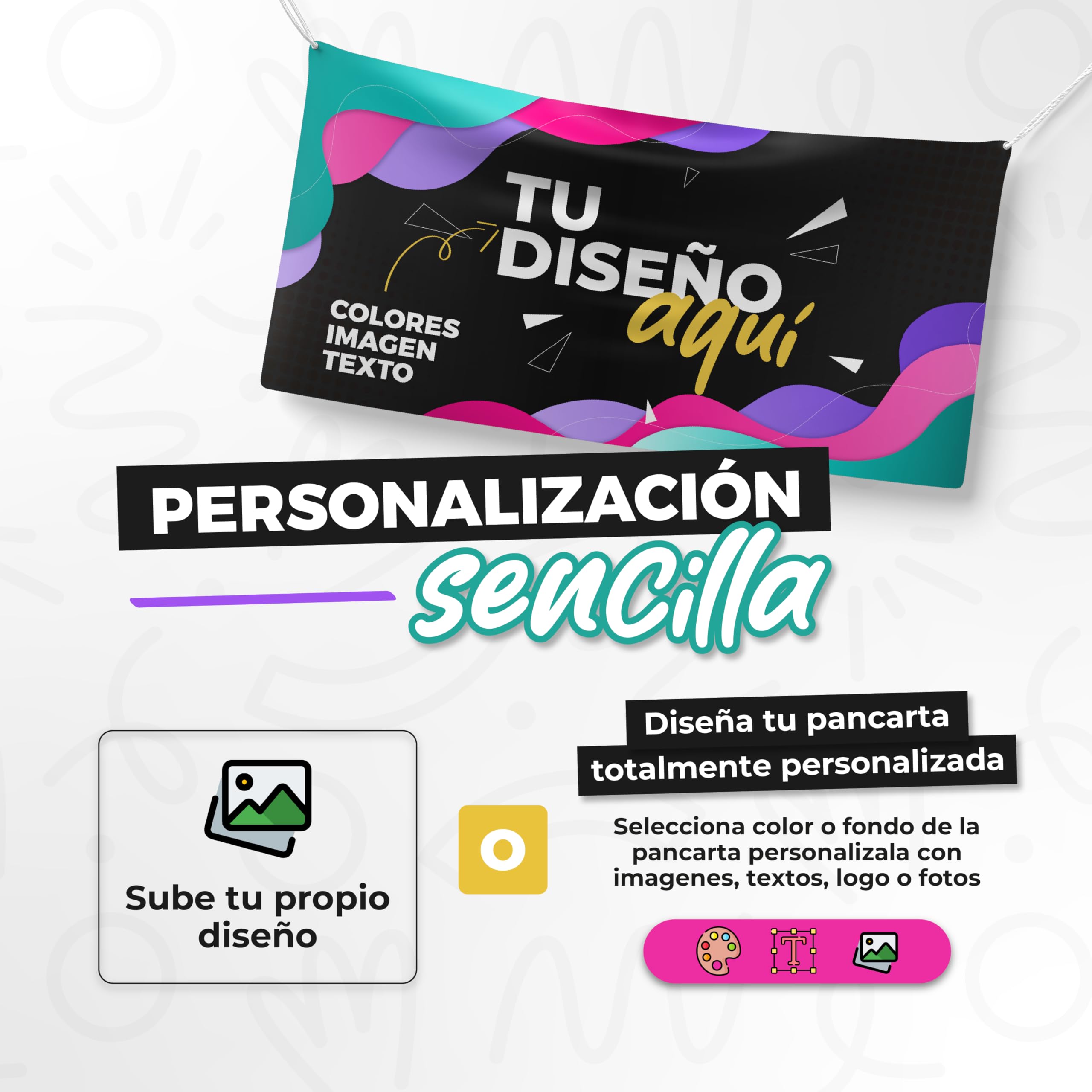Pancarta Personalizada con Foto, Logo y Textos | Carteles Personalizados en Lona para Fiesta Cumpleaños, Graduacion, Feliz Navidad, Boda | Banner Personalizado en 20 Medidas (100x70cm)