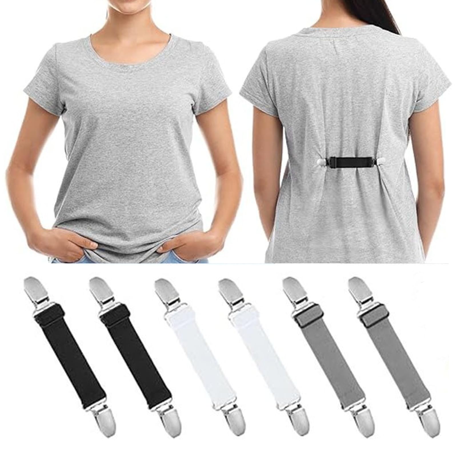 VedicBloom Waist Tightener Clip, Elastic Belt for Women, Pant Adjustable Clips, Jeans Waist Tightener for Women, Metal Hook Elastic Belt, Side Adjuster Pants for Men, 6 Pcs Black White Grey Clips