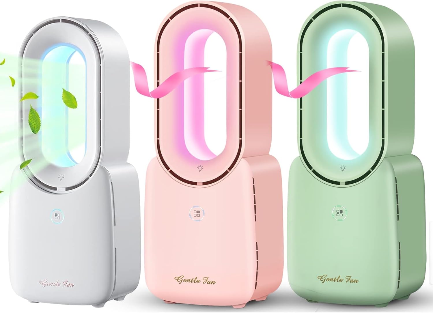 let'me 3 PCS Desk Fan,Portable Bladeless Fan 11.8 inch Small Personal Cooling Fan with 5 Colors Touch Control LED Light,Quiet Table Fan for Home, Office, Bedroom