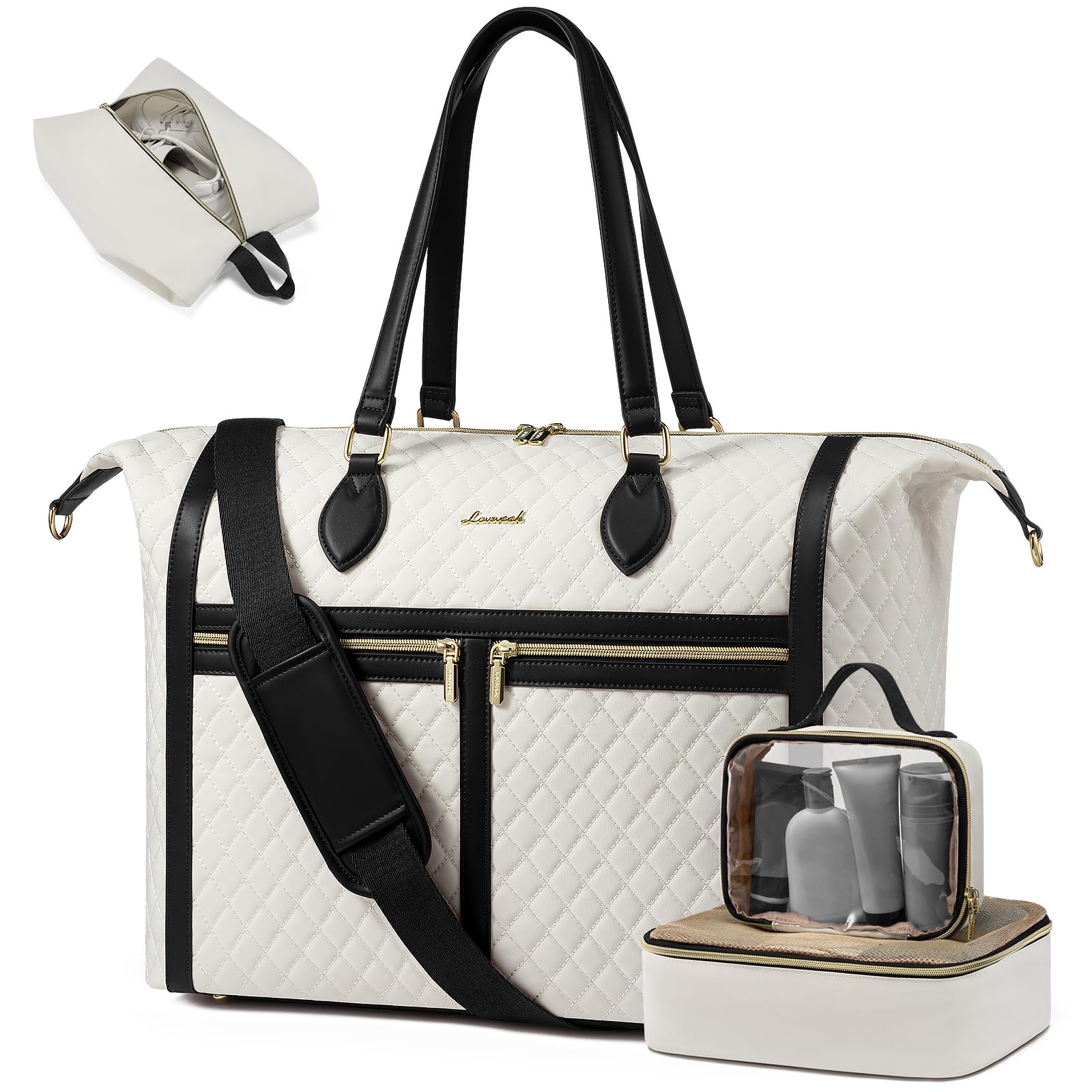 LOVEVOOKTravel Weekender 4-in-1 Duffle With Shoes Compartment, Carry On Overnight Bag, Toiletry Pouch & Wet Pocket, Large Tote for Women Labor Delivery Hospital