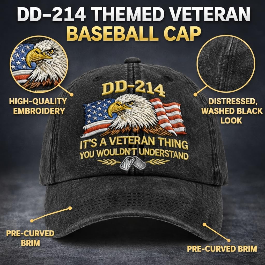 DD-214 Veteran Hat for Men Embroidered Patriotic Military Baseball Cap with Flag & Dog Tags, Adjustable Fit - Image 4
