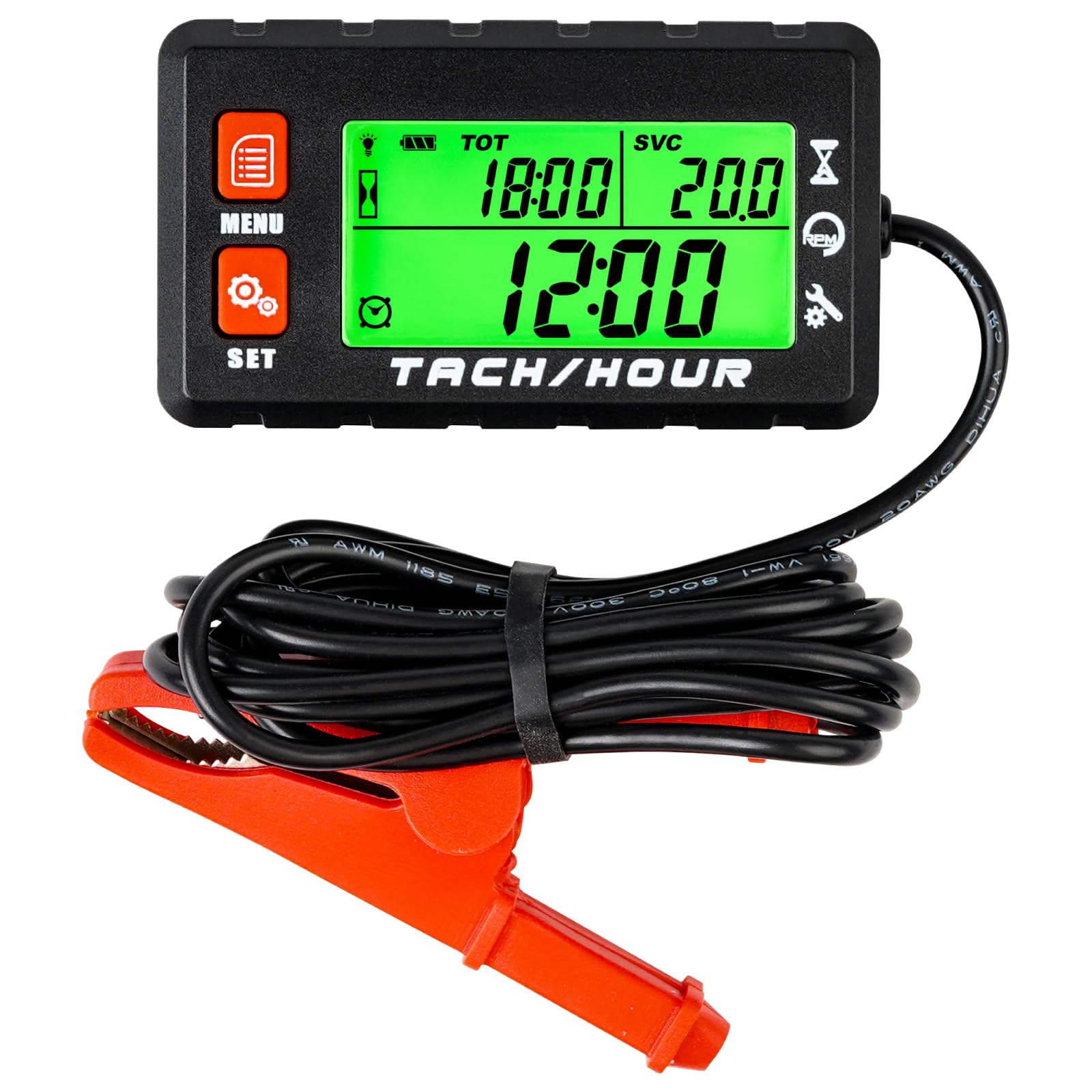 Runleader Compteur D'heures Tachymètre Avec Pince Crocodile RL-HM058J | Rappel D'Entretien Pour Tondeuse,Générateur,Moto,Hors-Bord,Tronçonneuse Etc