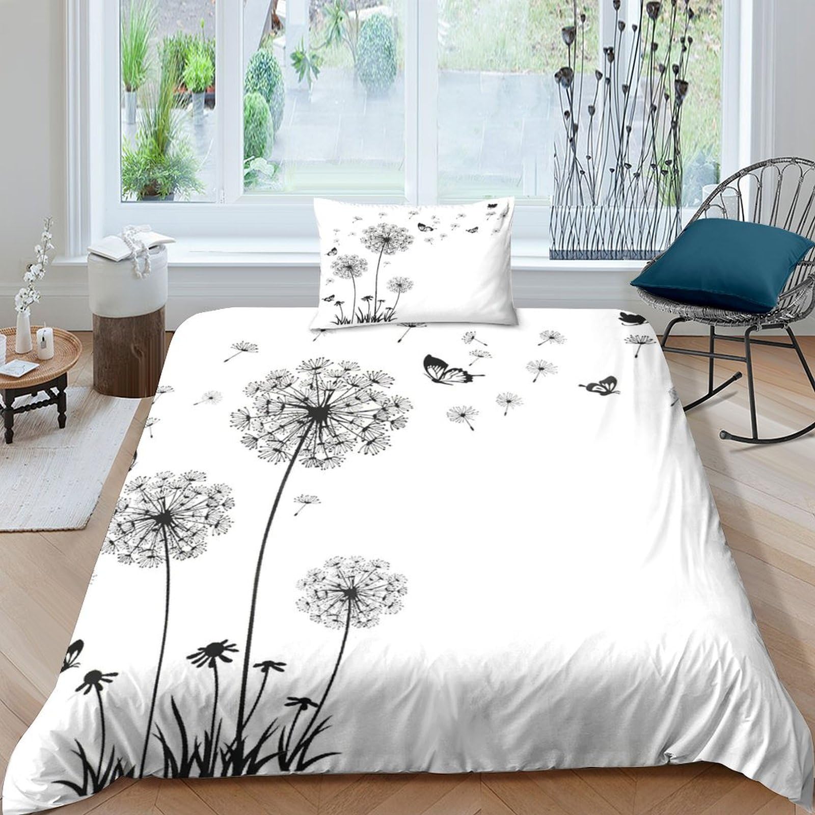 MXRMXR Dandelion 2 piece Set 3D Printed Duvet Cover Bed Set, Bedding Set, Soft Microfiber Comforter Cover Quilt Cover & Pillowcases with Zipper Closure Single（135x200cm）