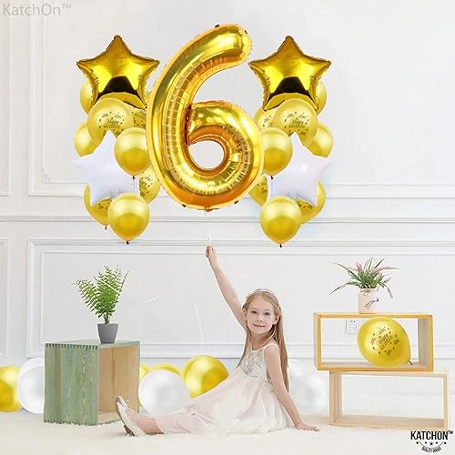 Miniatura 7 de Katchon, Globos dorados del número 6 para cumpleaños de niña, grandes, de 40 pulgadas, globos de 6 cumpleaños para decoraciones de cumpleaños de 6